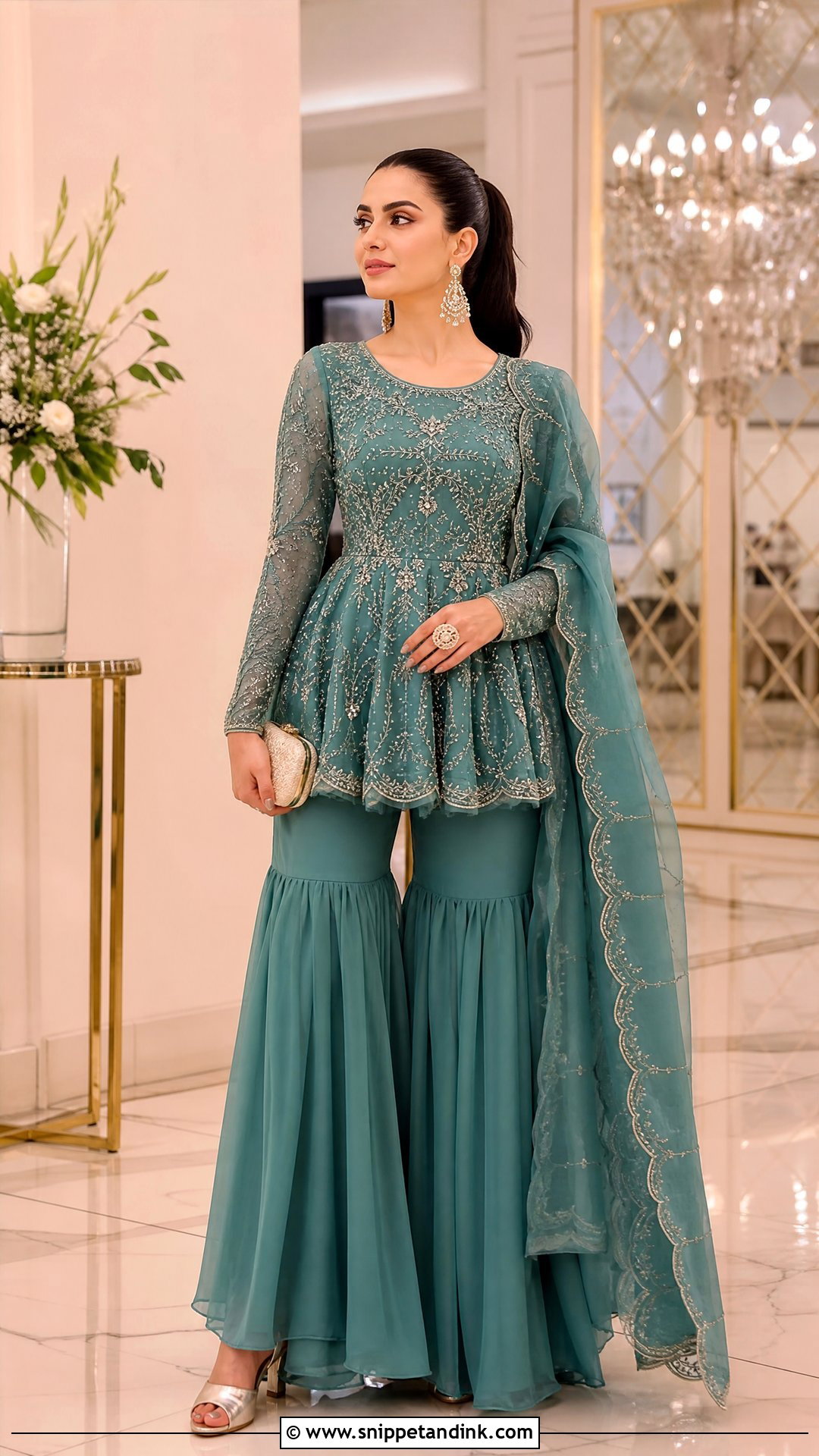 Pakistani Bridal Sister Teal Peplum Sharara - Snippet and Ink - 20 Pakistani Bridal Sister Dresses
