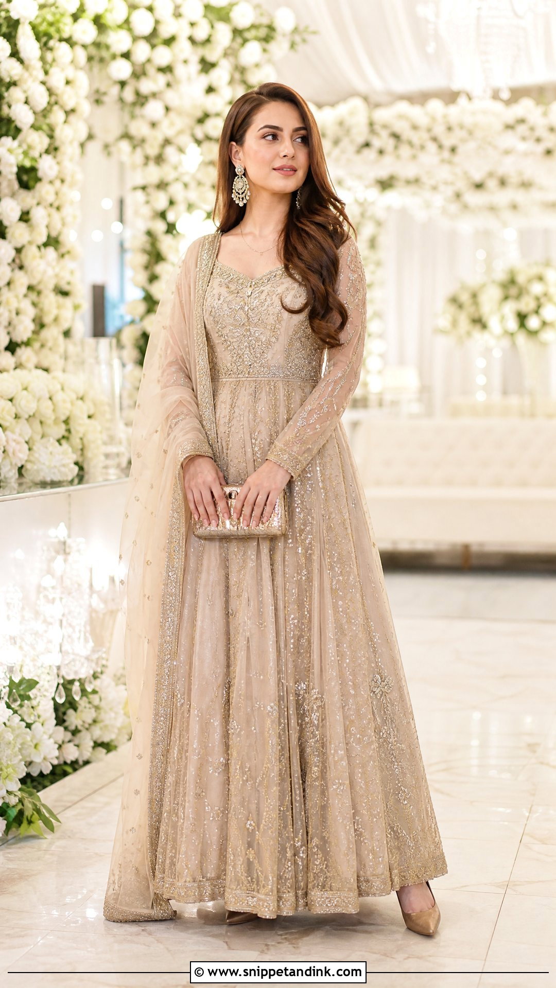 Pakistani Champagne Maxi With Dupatta - Snippet and Ink - 20 Pakistani Wedding Wear for Sister Ideas