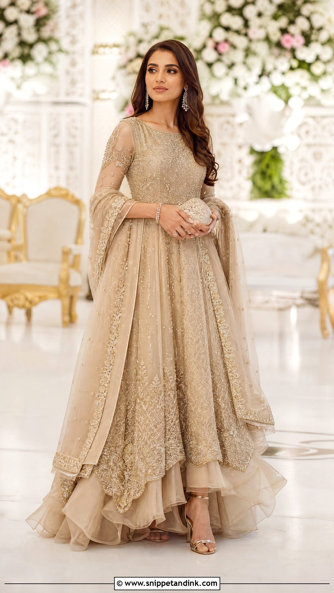 Pakistani Champagne Walima Gown - Snippet and Ink - 20 Wedding Dresses in Pakistan
