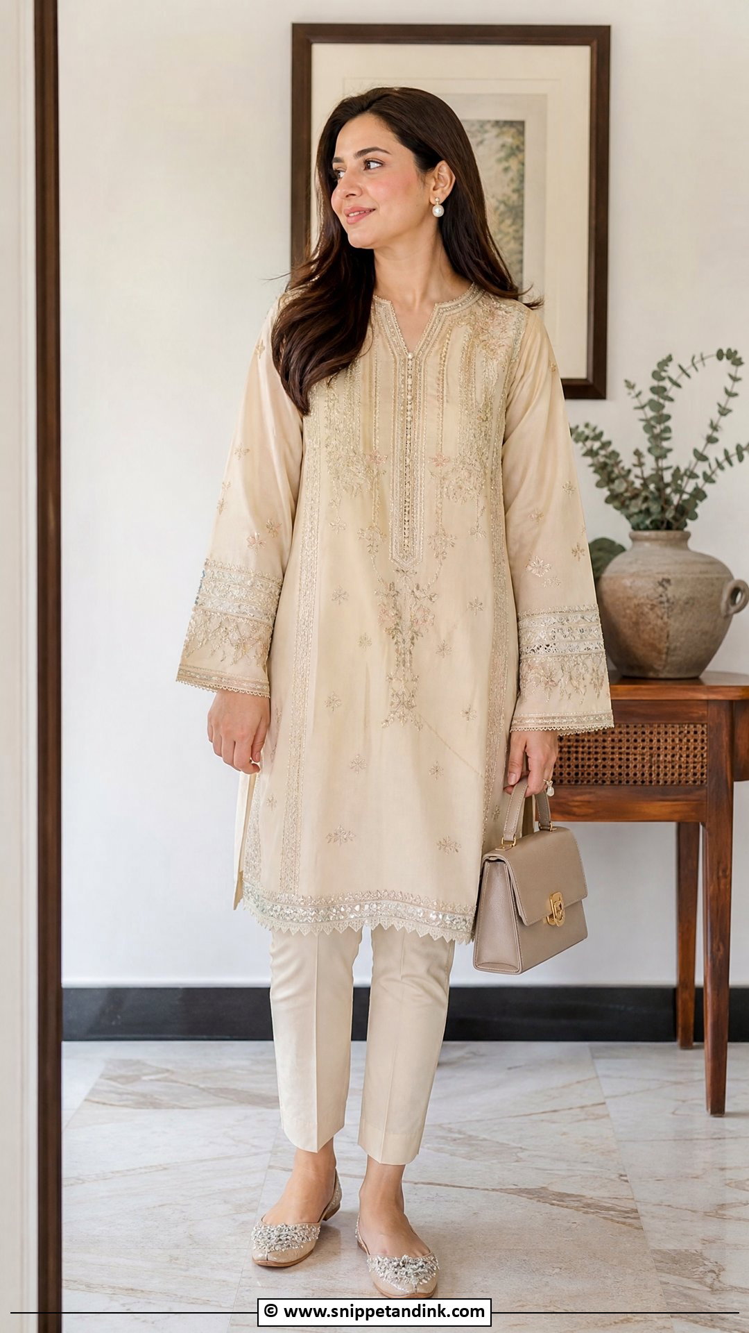 Pakistani Embroidered Kurta With Cigarette Pants - Snippet and Ink - 35 Beautiful Pakistani Dresses