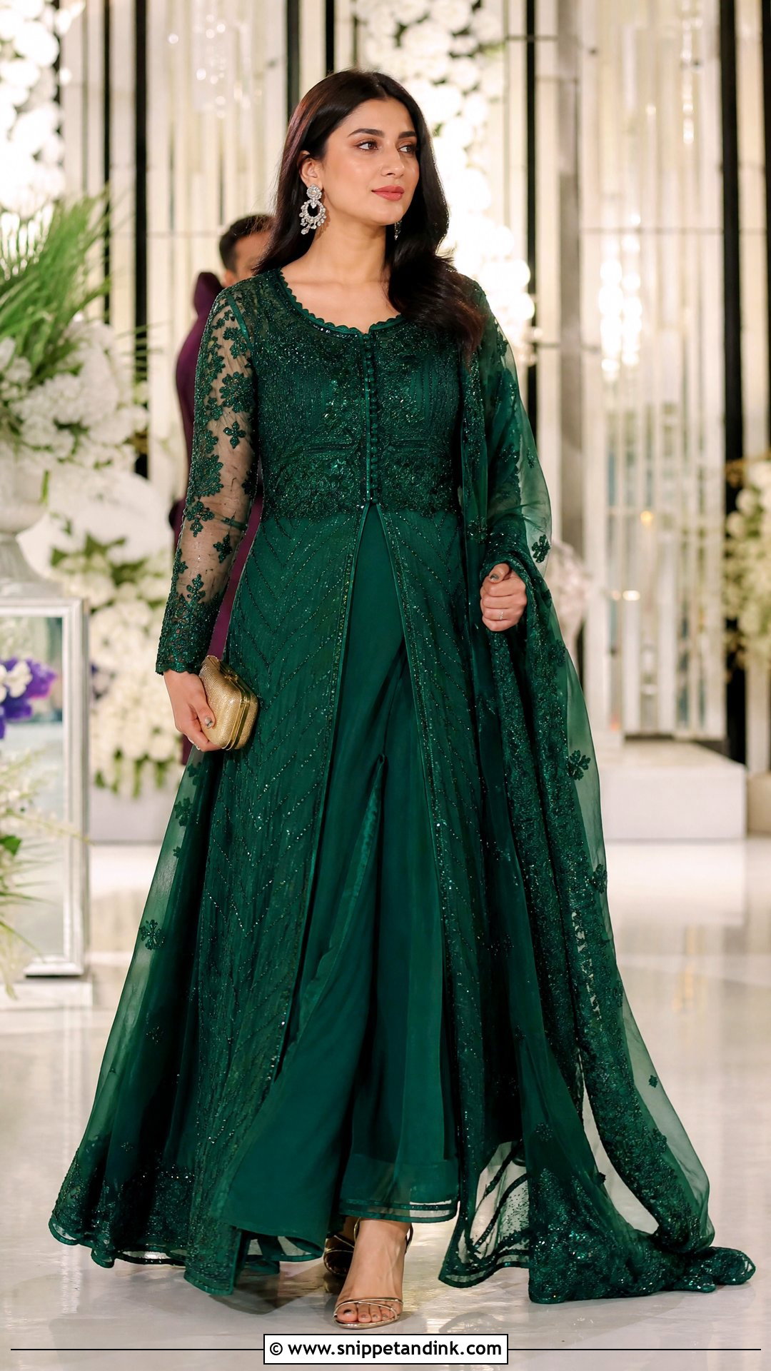 Pakistani Emerald Green Gown With Sequins - Snippet and Ink - 20 Pakistani Gown Ideas