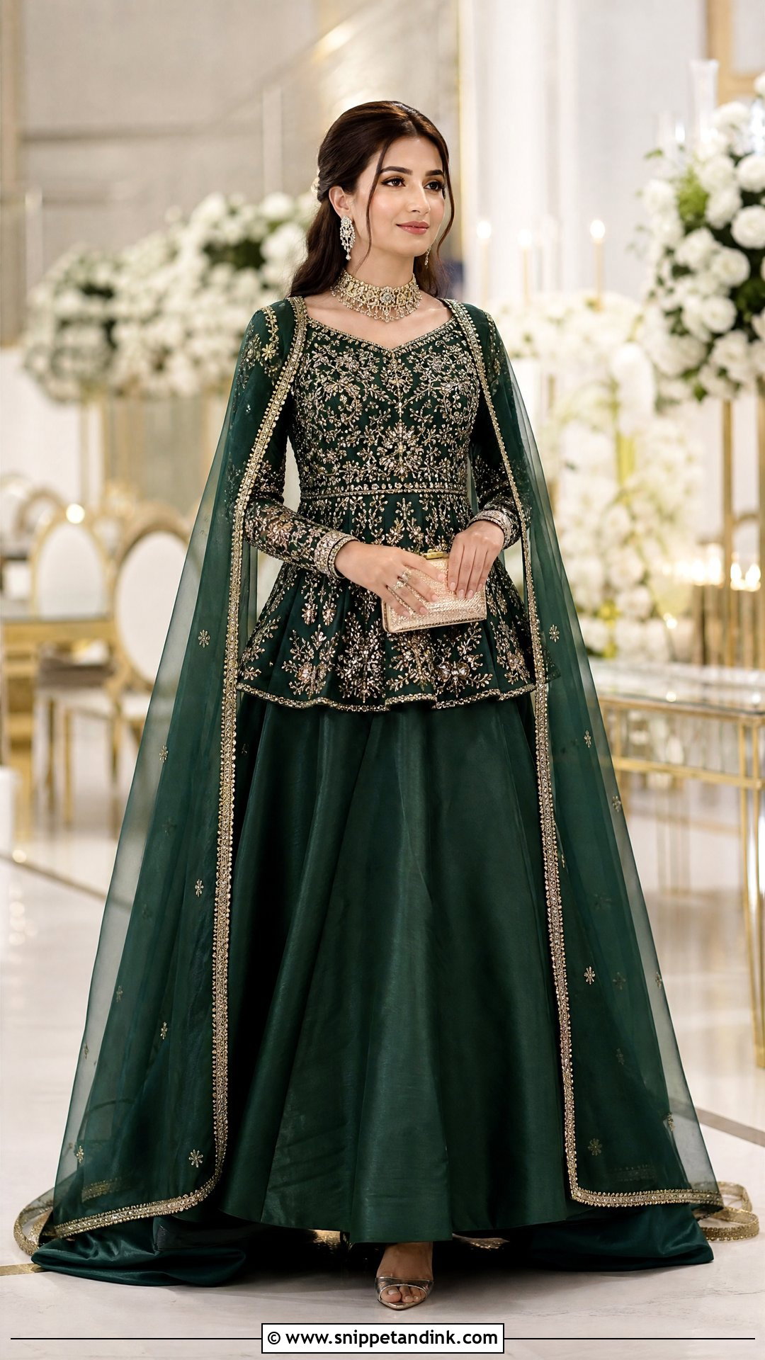 Pakistani Emerald Peplum With Lehenga - Snippet and Ink - 20 Pakistani Wedding Wear for Sister Ideas