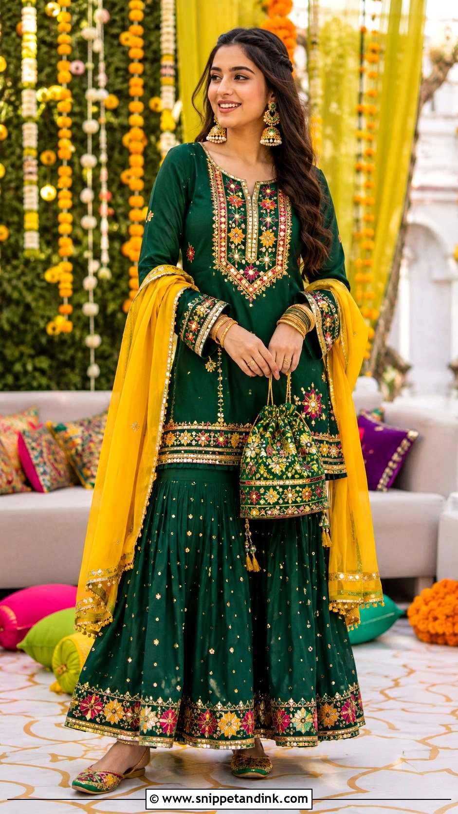 Pakistani Green Mehndi Dress - Snippet and Ink - 25 Pakistan Wedding Dress Ideas