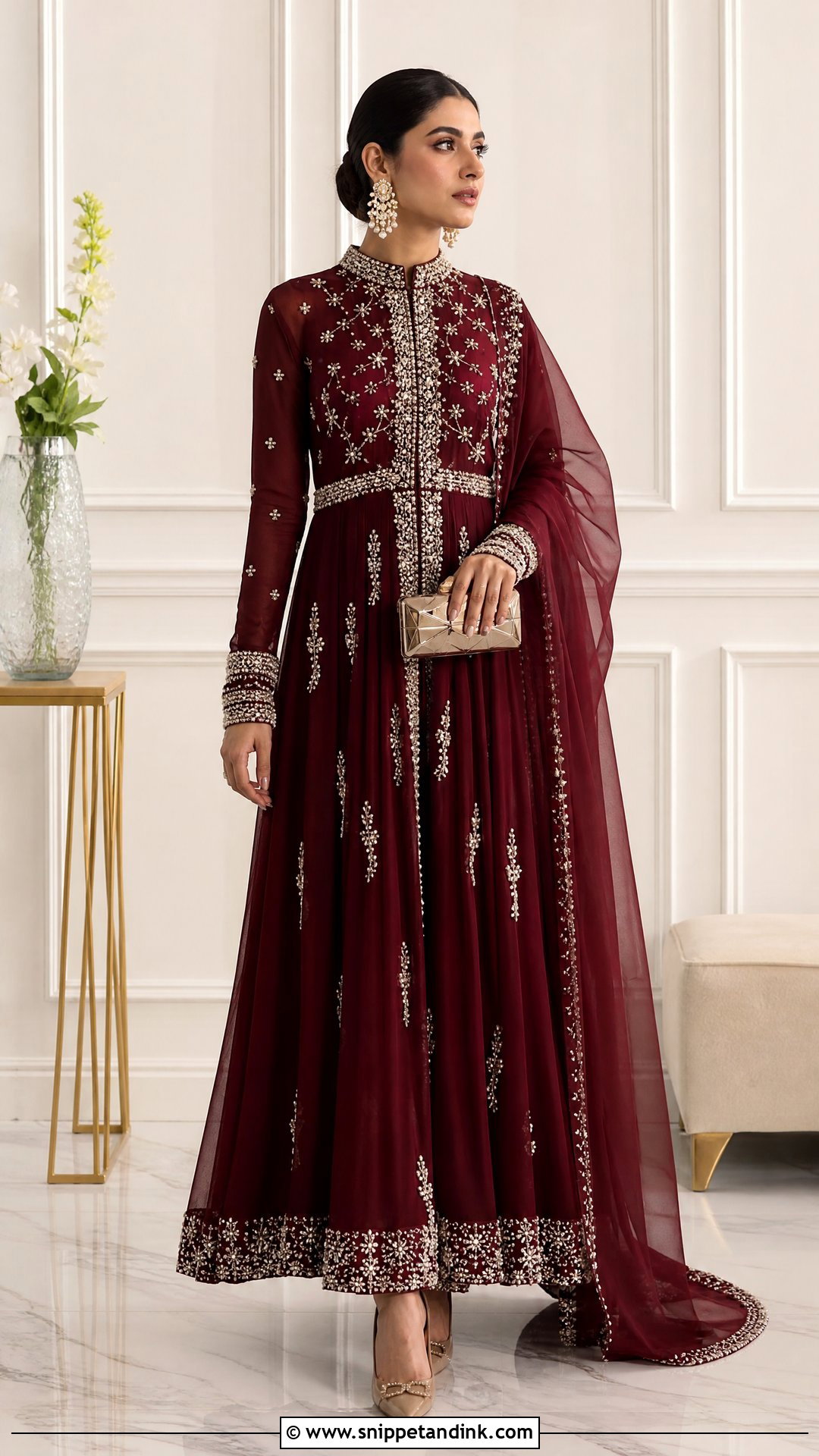 Pakistani High Neck Gown With Long Sleeves - Snippet and Ink - 20 Pakistani Gown Ideas