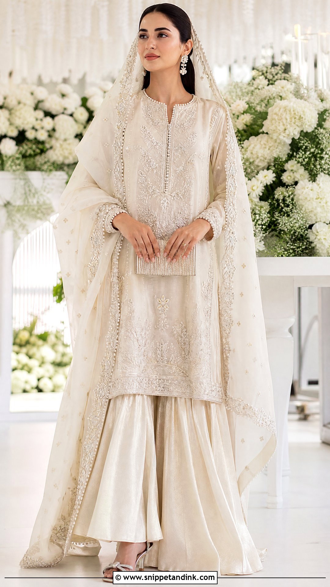 Pakistani Ivory Sharara With Long Kameez - Snippet and Ink - 20 Pakistani Wedding Wear for Sister Ideas