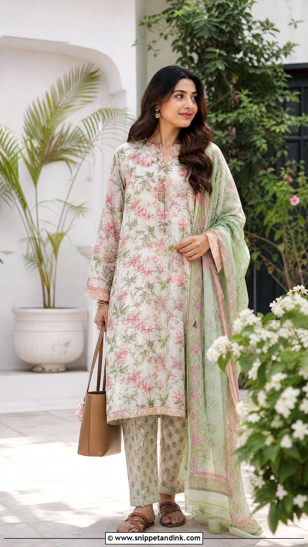 Pakistani Lawn Suit With Flat Sandals - Snippet and Ink - 20 South Asian Clothes Ideas