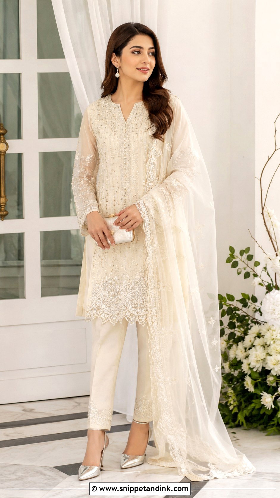 Pakistani Long Shirt With Cigarette Pants - Snippet and Ink - 25 Pakistani Party Wear Wedding Dresses
