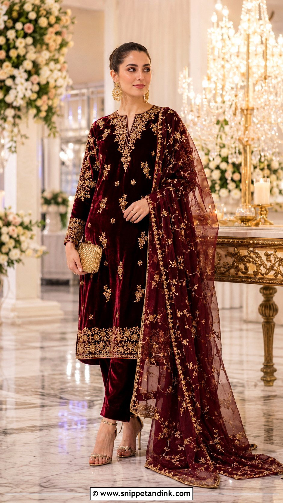 Pakistani Maroon Velvet Dress - Snippet and Ink - 25 Pakistani Party Wear Wedding Dresses