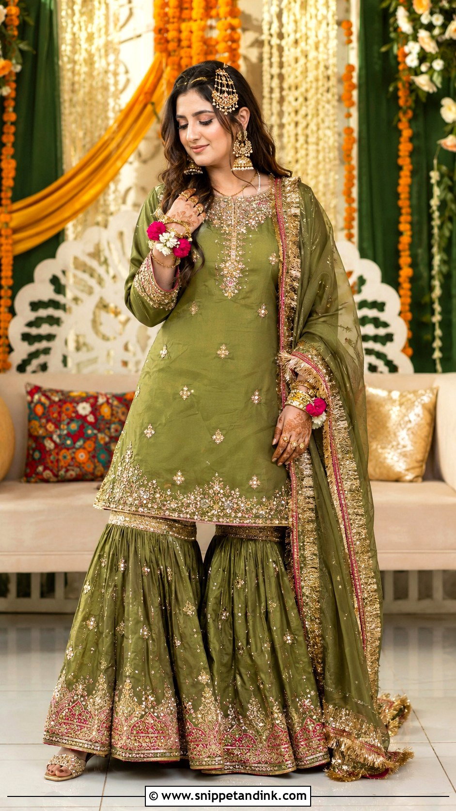 Pakistani Mehendi Gharara For Bride - Snippet and Ink - 30 Unique Mehendi Outfits for Bride