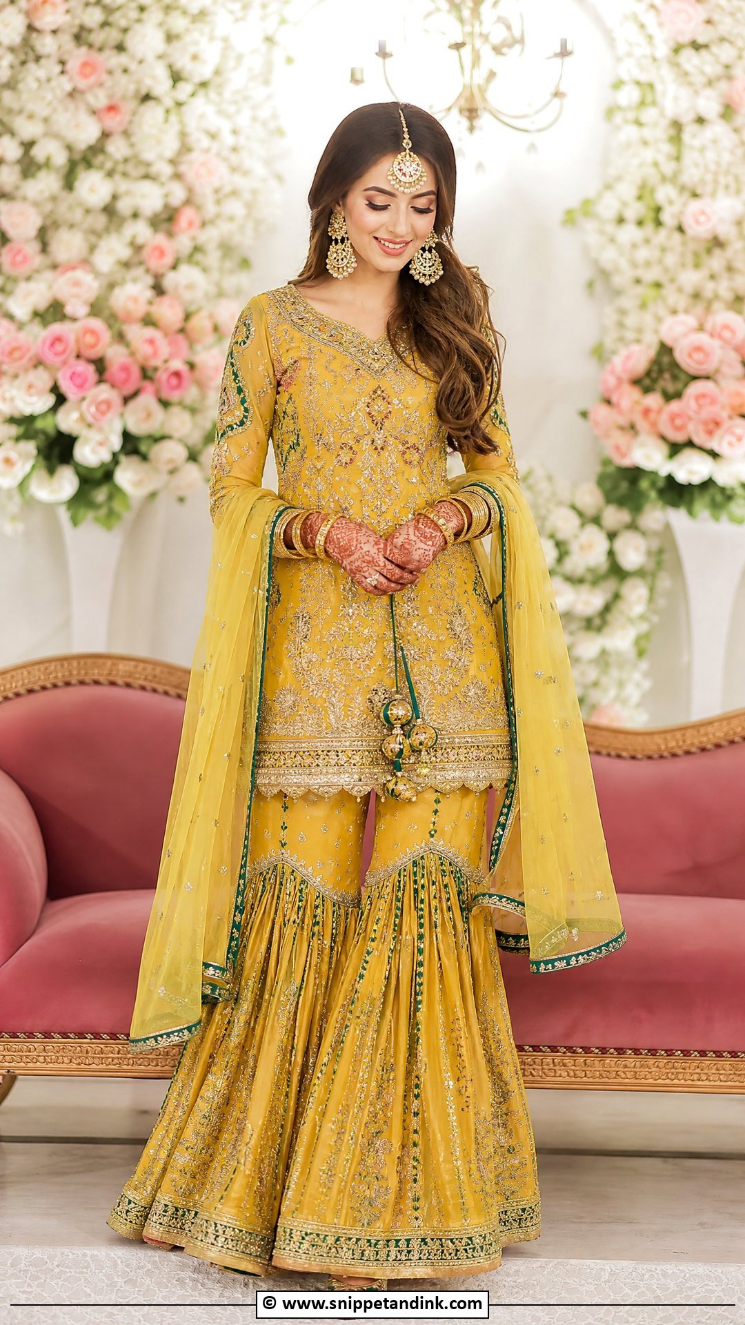 Pakistani Mehndi Gharara For Bride - Snippet and Ink - 35 Mehndi Dress for Bride Ideas