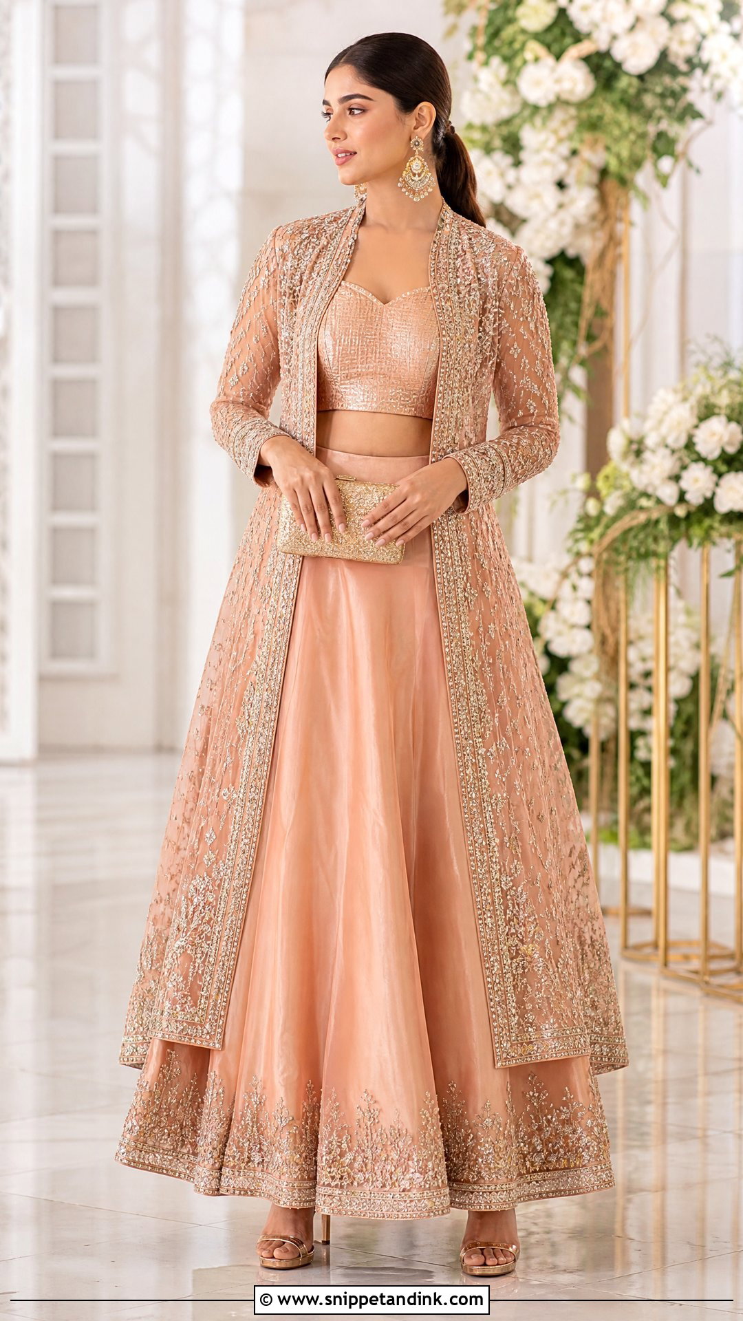Pakistani Peach Jacket Lehenga Outfit - Snippet and Ink - 20 Pakistan Wedding Dress Sister Ideas