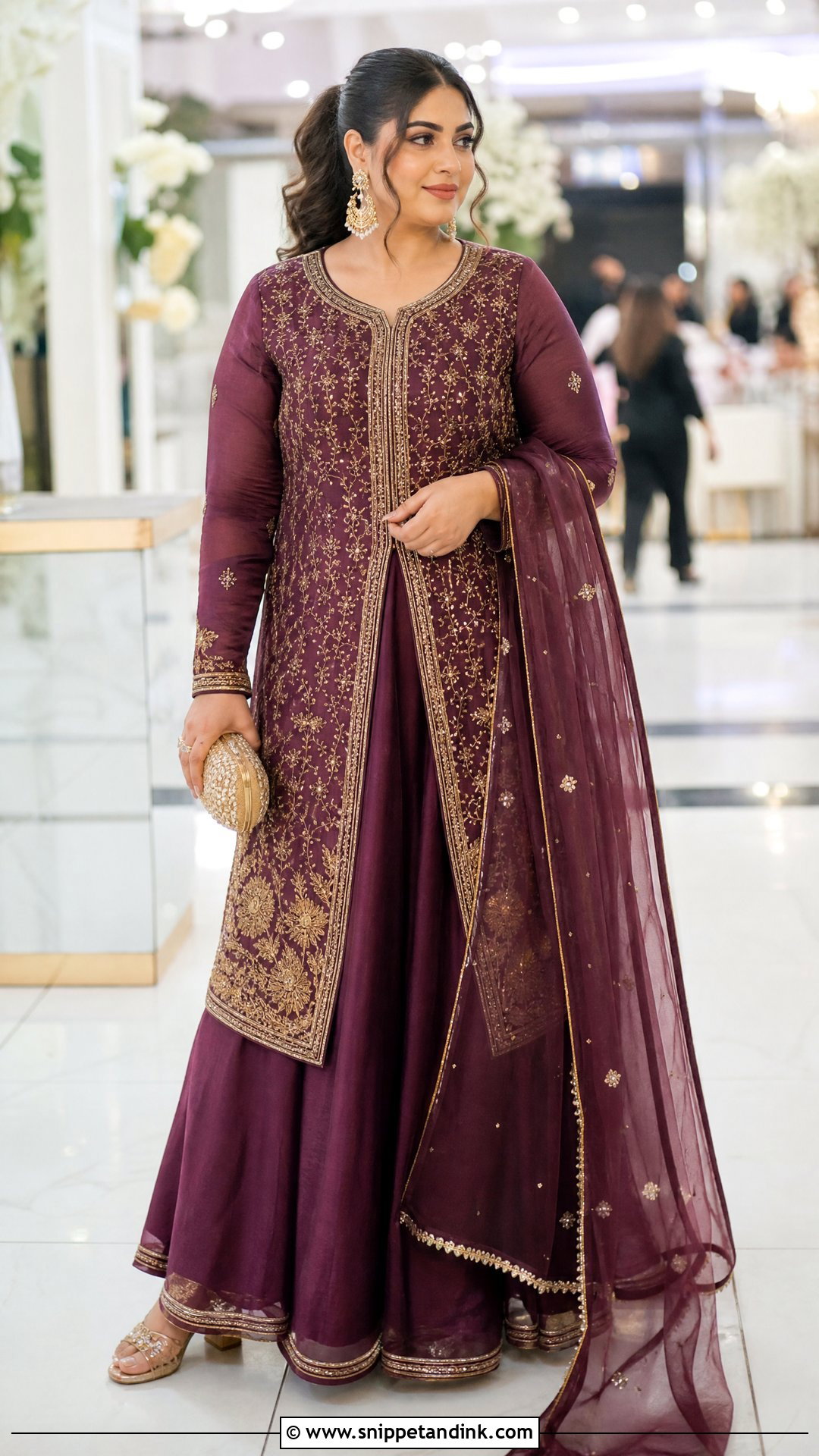 Pakistani Plum Long Shirt Lehenga Outfit - Snippet and Ink - 20 Pakistan Wedding Dress Sister Ideas