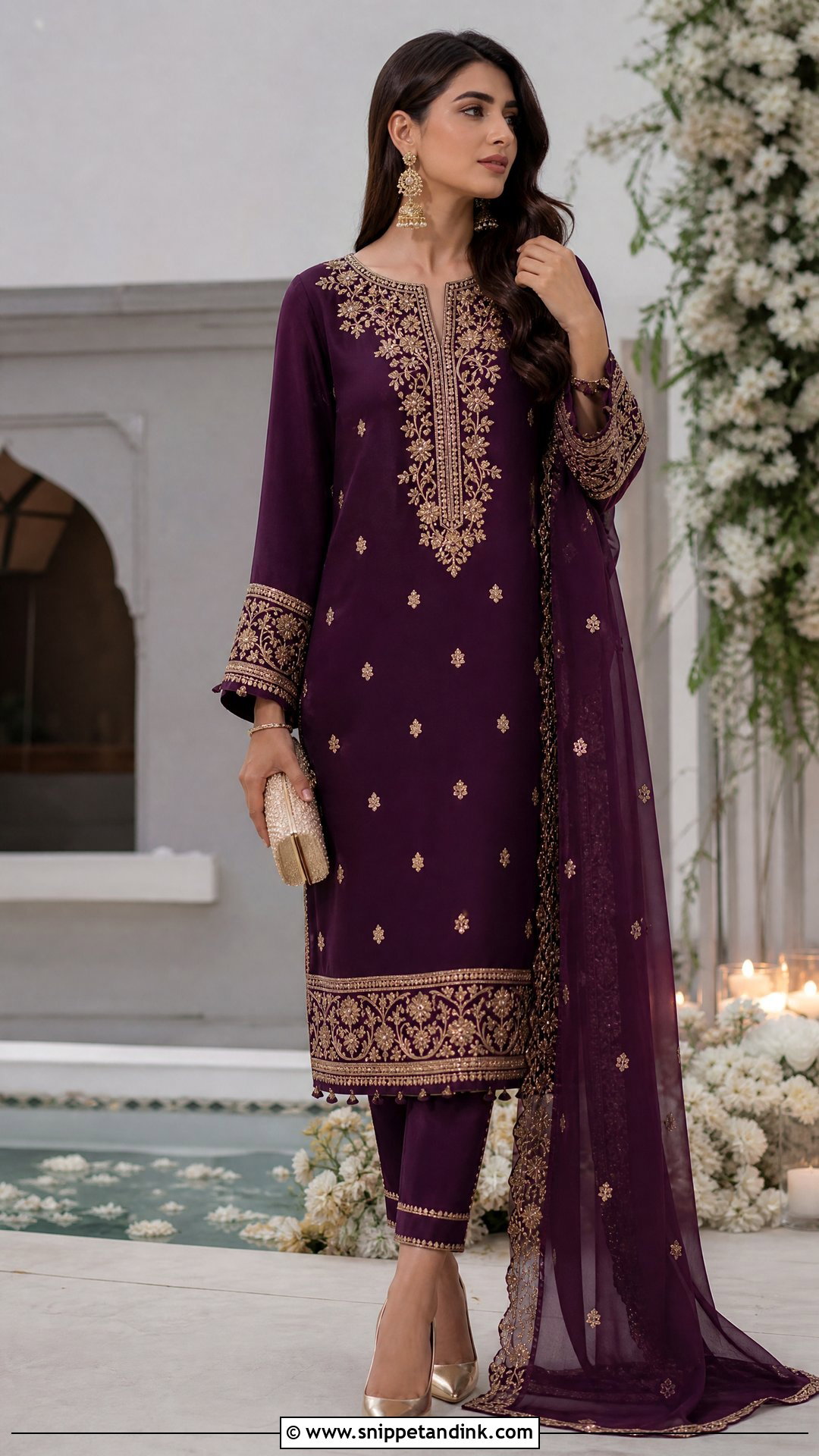 Pakistani Plum Long Shirt With Cigarette Pants - Snippet and Ink - 20 Pakistani Wedding Wear for Sister Ideas