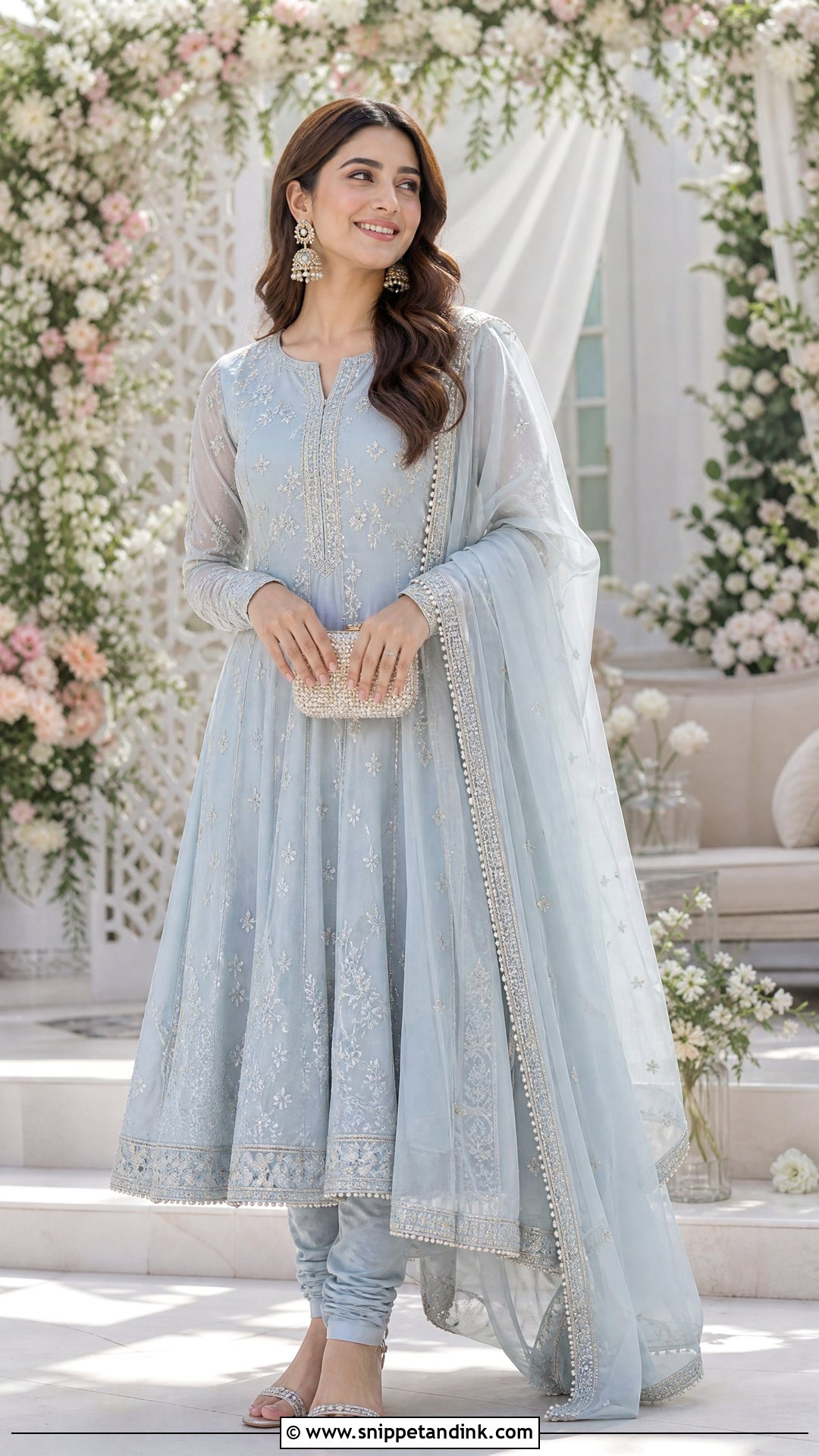 Pakistani Powder Blue Anarkali With Churidar - Snippet and Ink - 20 Pakistani Wedding Wear for Sister Ideas
