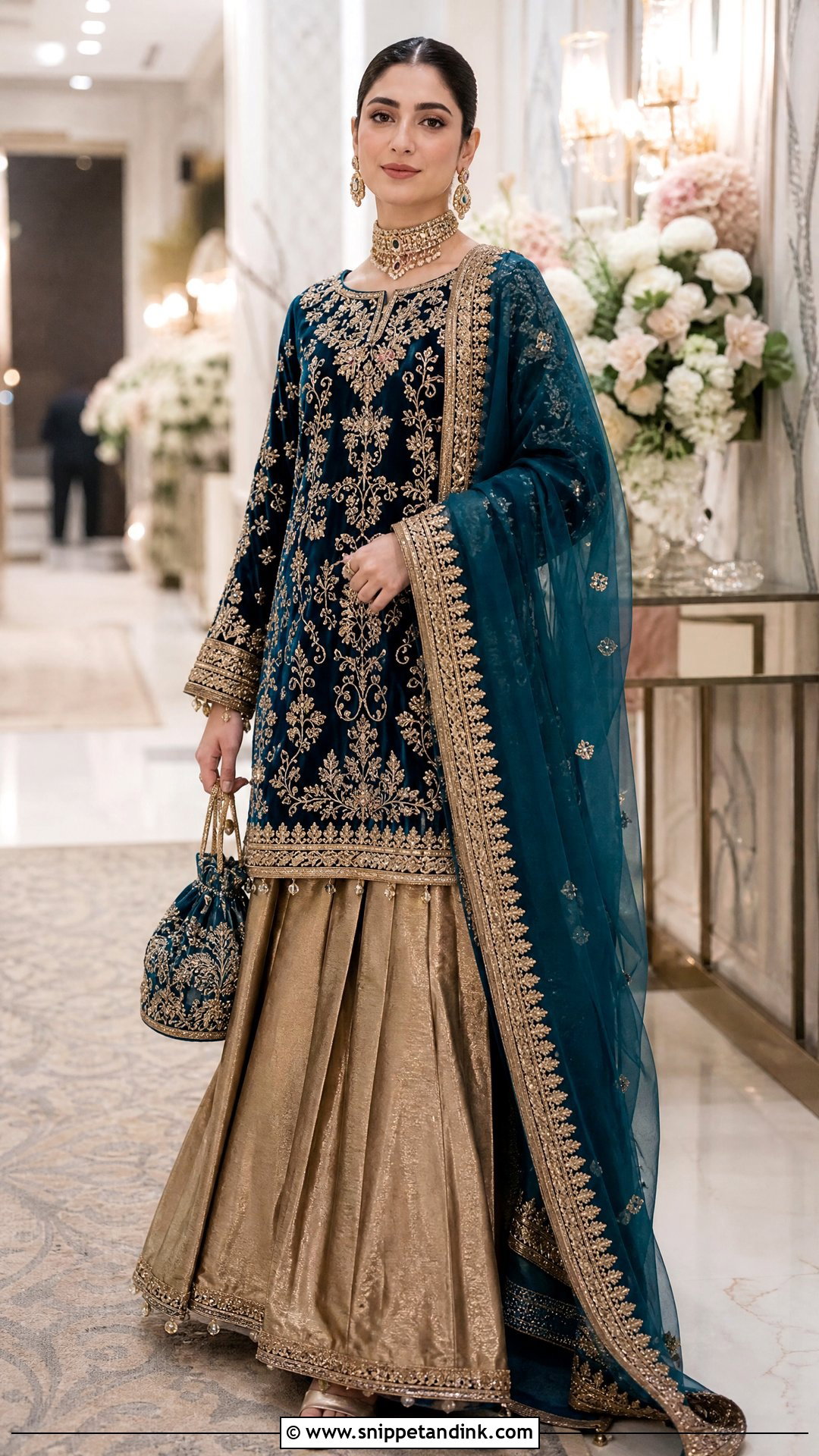 Pakistani Teal Velvet Shirt With Lehenga - Snippet and Ink - 20 Pakistani Wedding Wear for Sister Ideas