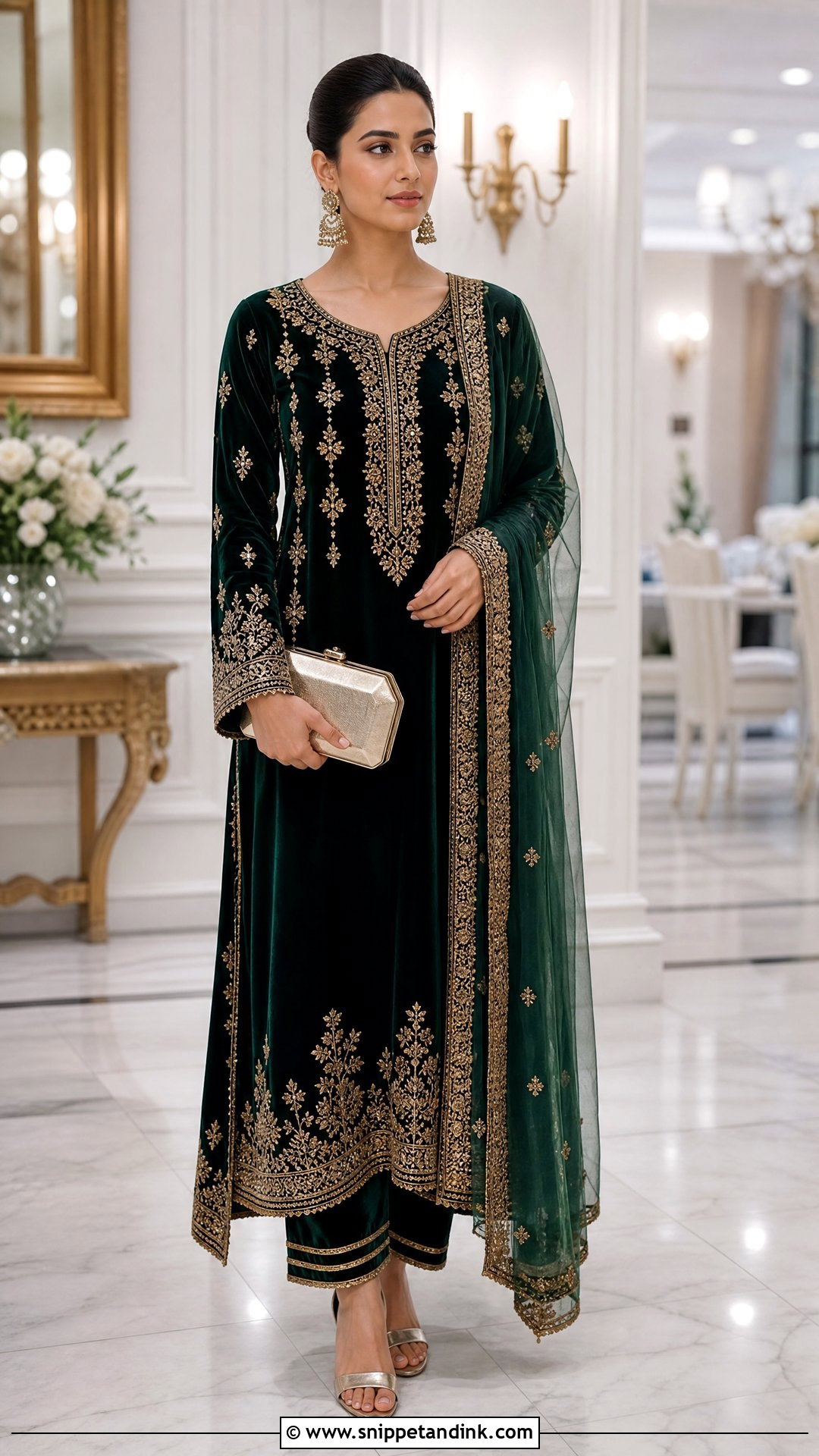 Pakistani Velvet Gown With Gold Embroidery - Snippet and Ink - 20 Pakistani Gown Ideas