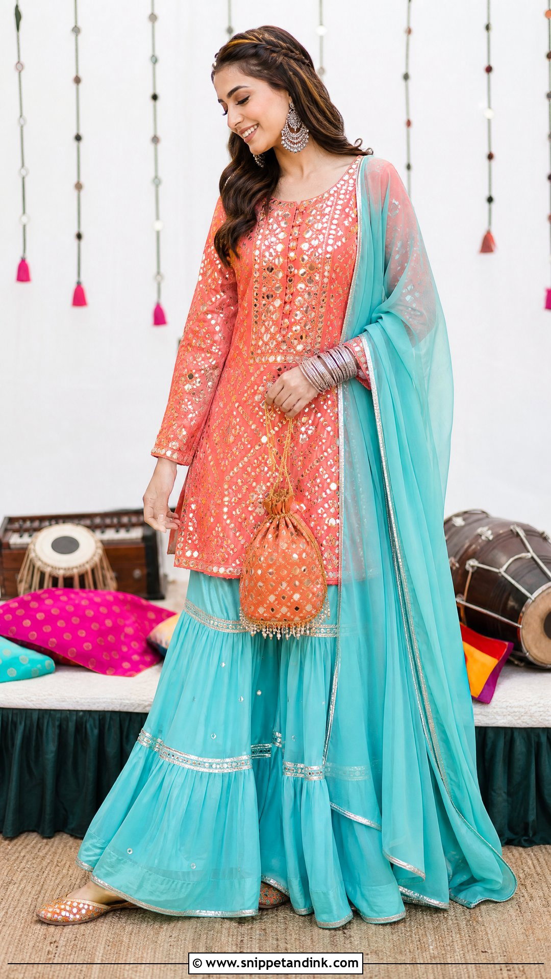 Pakistani Wedding Dholki Mirror Work Sharara - Snippet and Ink - 20 Pakistani Wedding Outfits