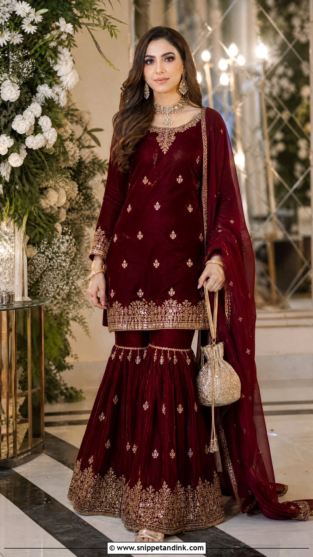 Pakistani Wedding Maroon Gharara - Snippet and Ink - 20 Pakistani Wedding Outfits