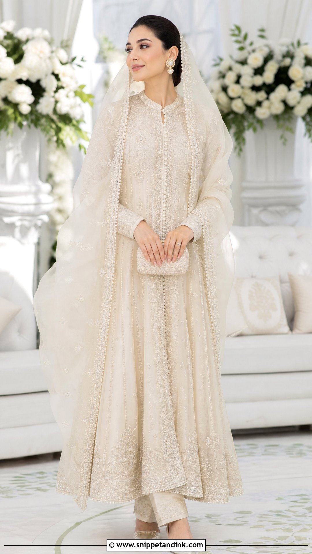 Pakistani Wedding Nikkah Ivory Pishwas - Snippet and Ink - 20 Pakistani Wedding Outfits
