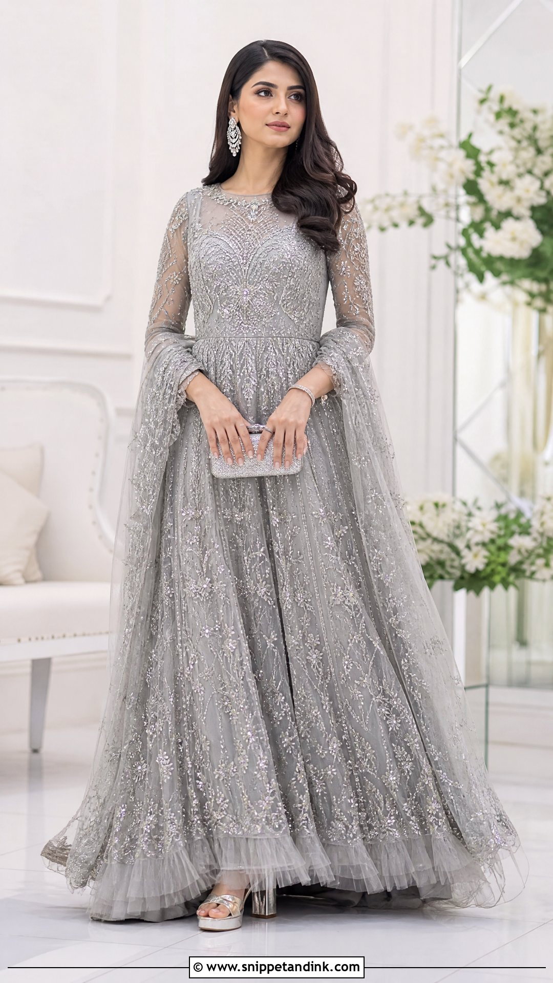 Pakistani Wedding Silver Gray Walima Maxi - Snippet and Ink - 20 Pakistani Wedding Outfits