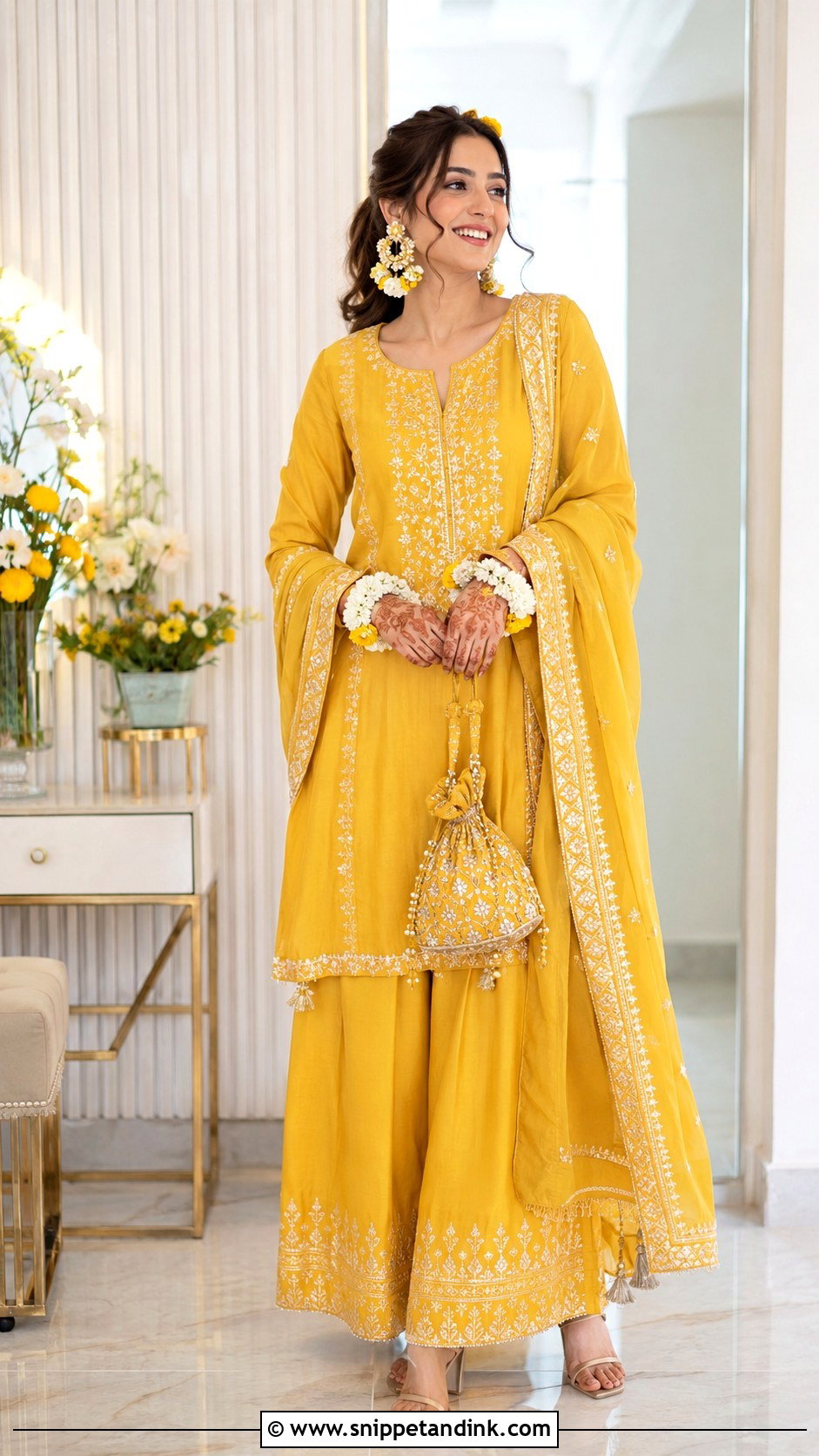 Palazzo Bridal Mehndi Suit - Snippet and Ink - 30 Bridal Mehndi Dresses Ideas