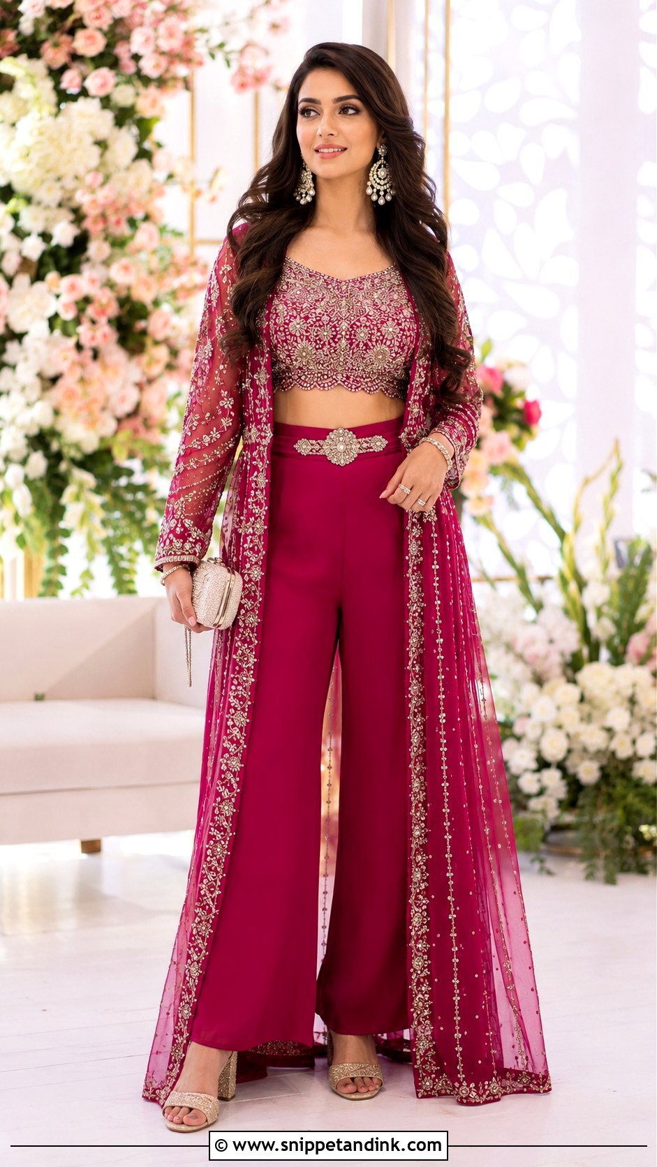 Palazzo Crop Top Bride Sangeet Set - Snippet and Ink - 20 Bride Sangeet Look Ideas