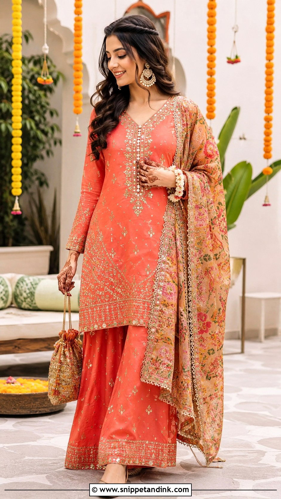 Palazzo Mehendi Suit - Snippet and Ink - 25 Mehendi Outfit for Bride Ideas