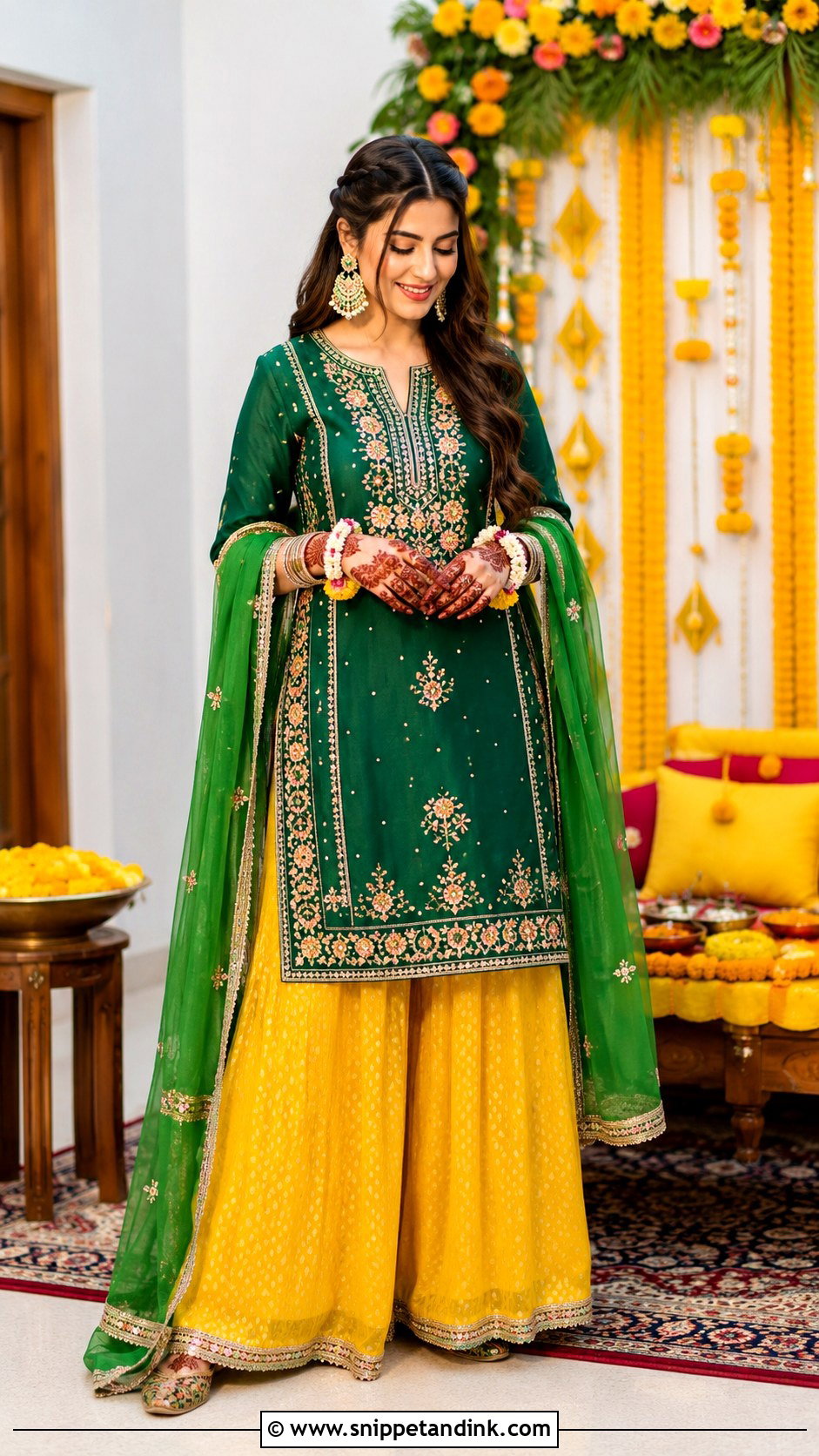 Palazzo Mehndi Suit For Bride - Snippet and Ink - 25 Mehndi Dress Ideas for Bride