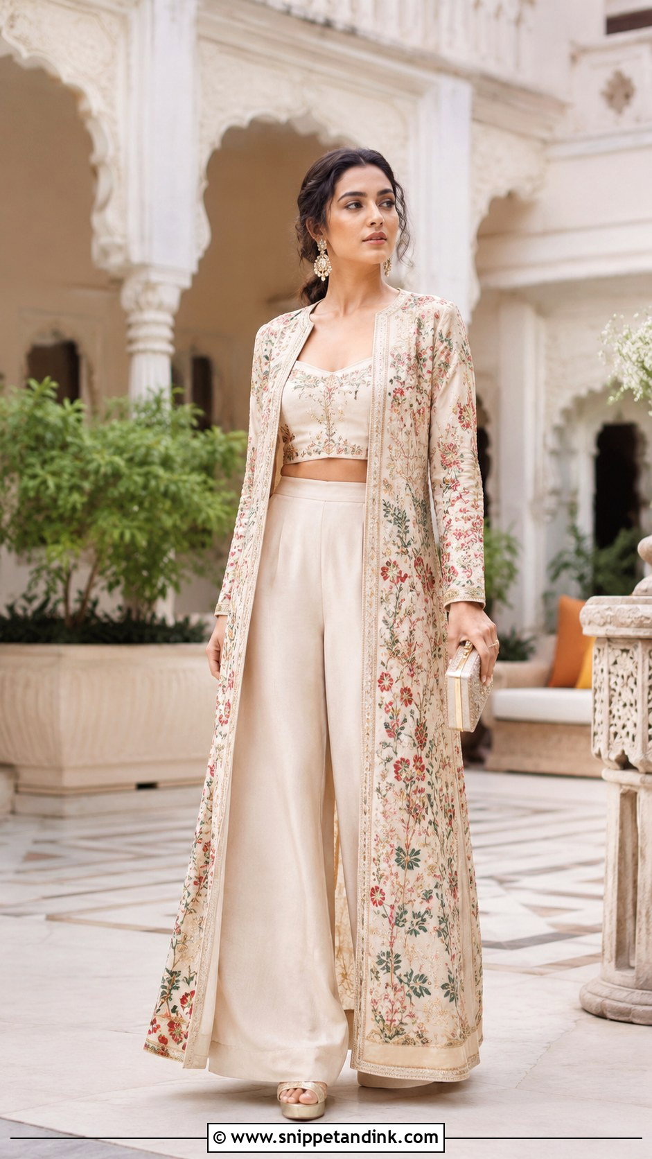 Palazzo Pants With Long Embroidered Jacket - Snippet and Ink - 20 Latest Indo Western Wedding Outfits