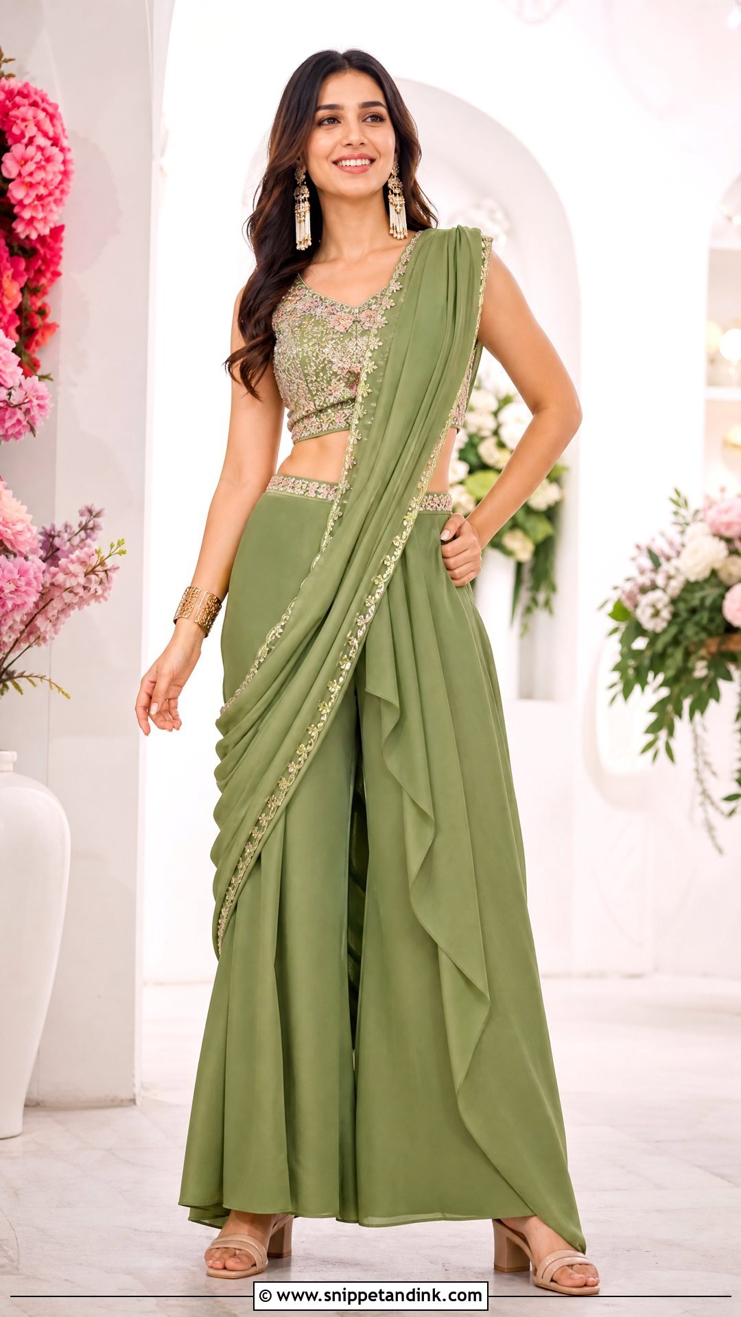 Palazzo Saree For Mehendi Function - Snippet and Ink - 25 Mehendi Function Outfit Ideas