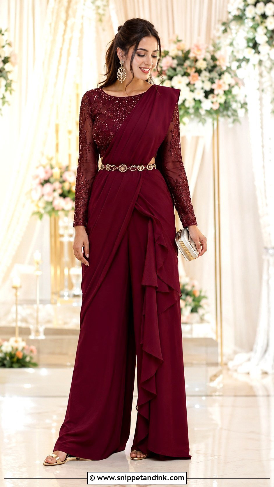 Palazzo Saree Ring Ceremony Outfit - Snippet and Ink - 30 Ring Ceremony Outfit Ideas