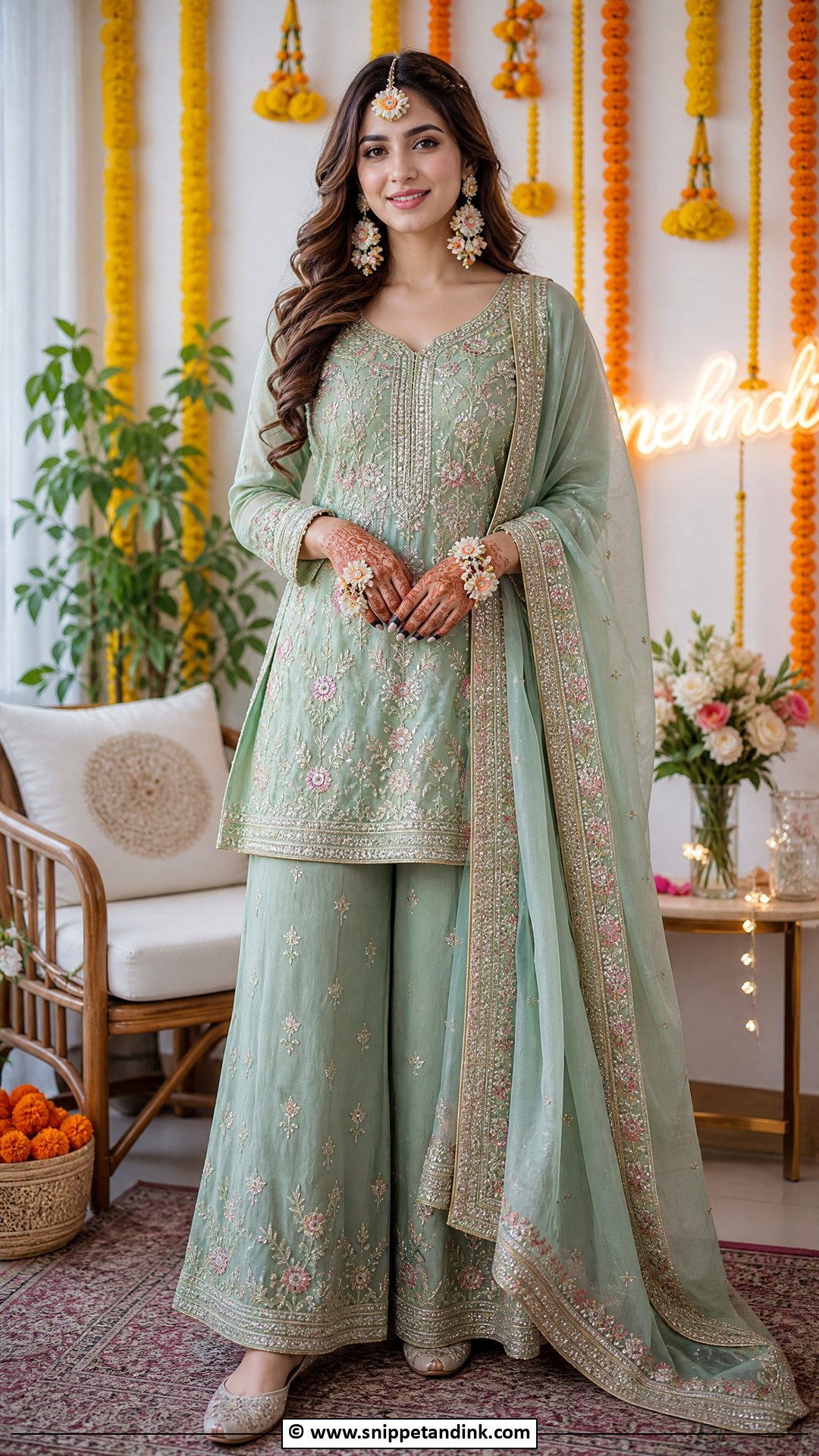 Palazzo Suit Mehndi Dress For Bride - Snippet and Ink - 35 Mehndi Dress for Bride Ideas