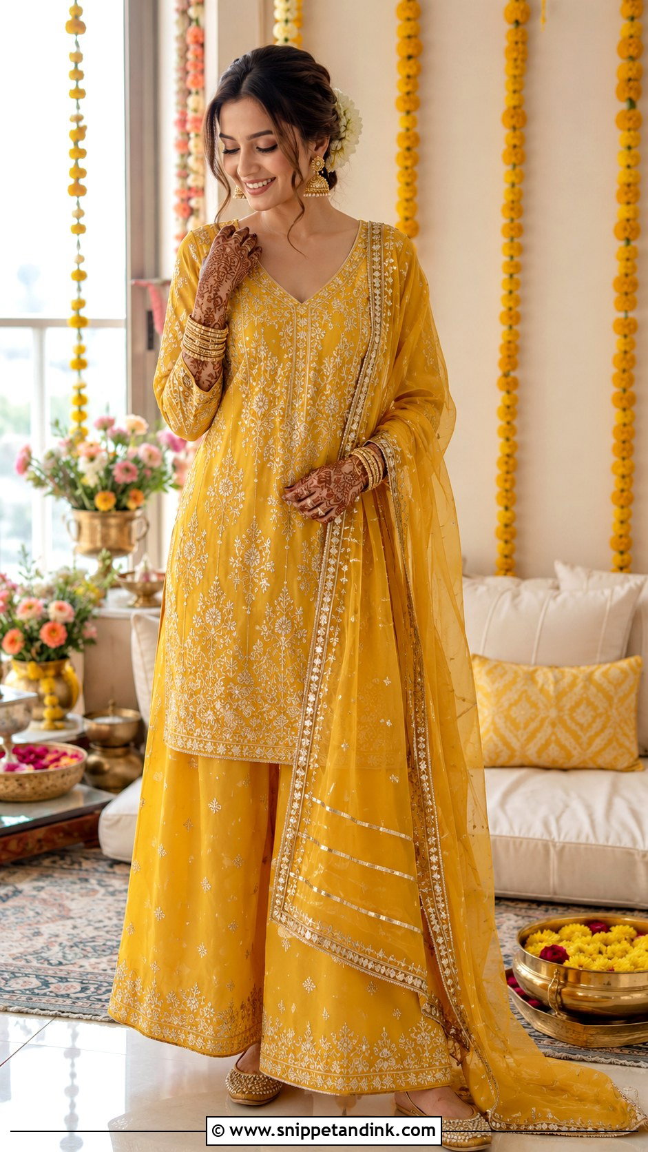 Palazzo Suit Mehndi Outfit - Snippet and Ink - 30 Mehndi Outfit for Bride Ideas