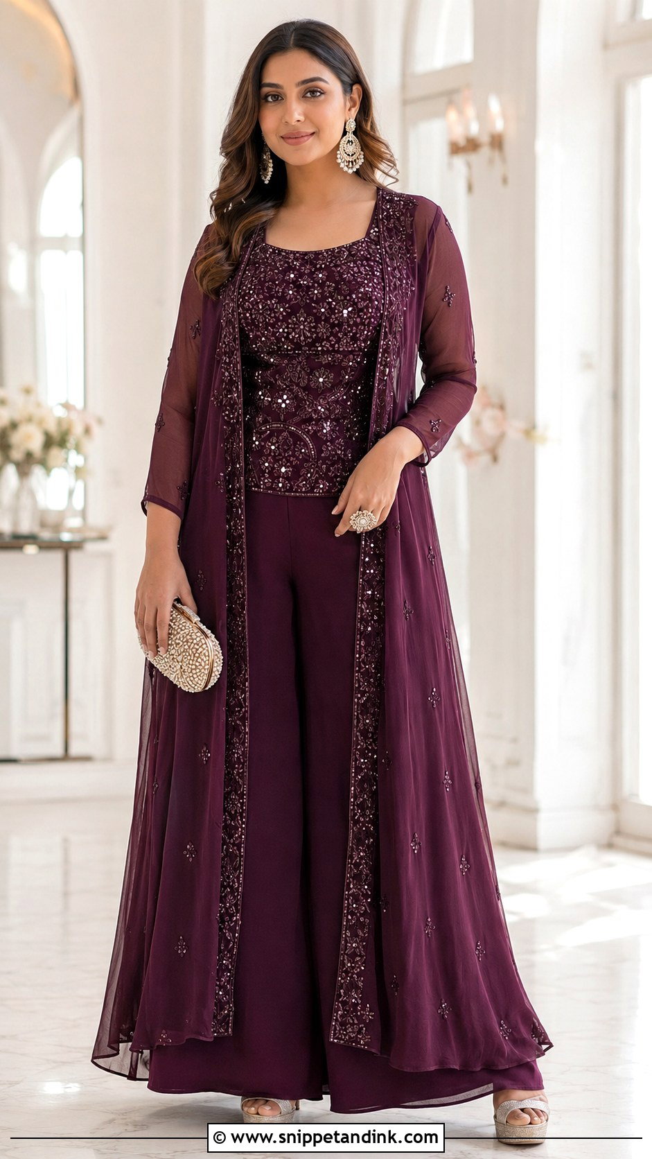 Palazzo Suit With Cape For Indian Sangeet - Snippet and Ink - 20 Indian Sangeet Outfit Ideas