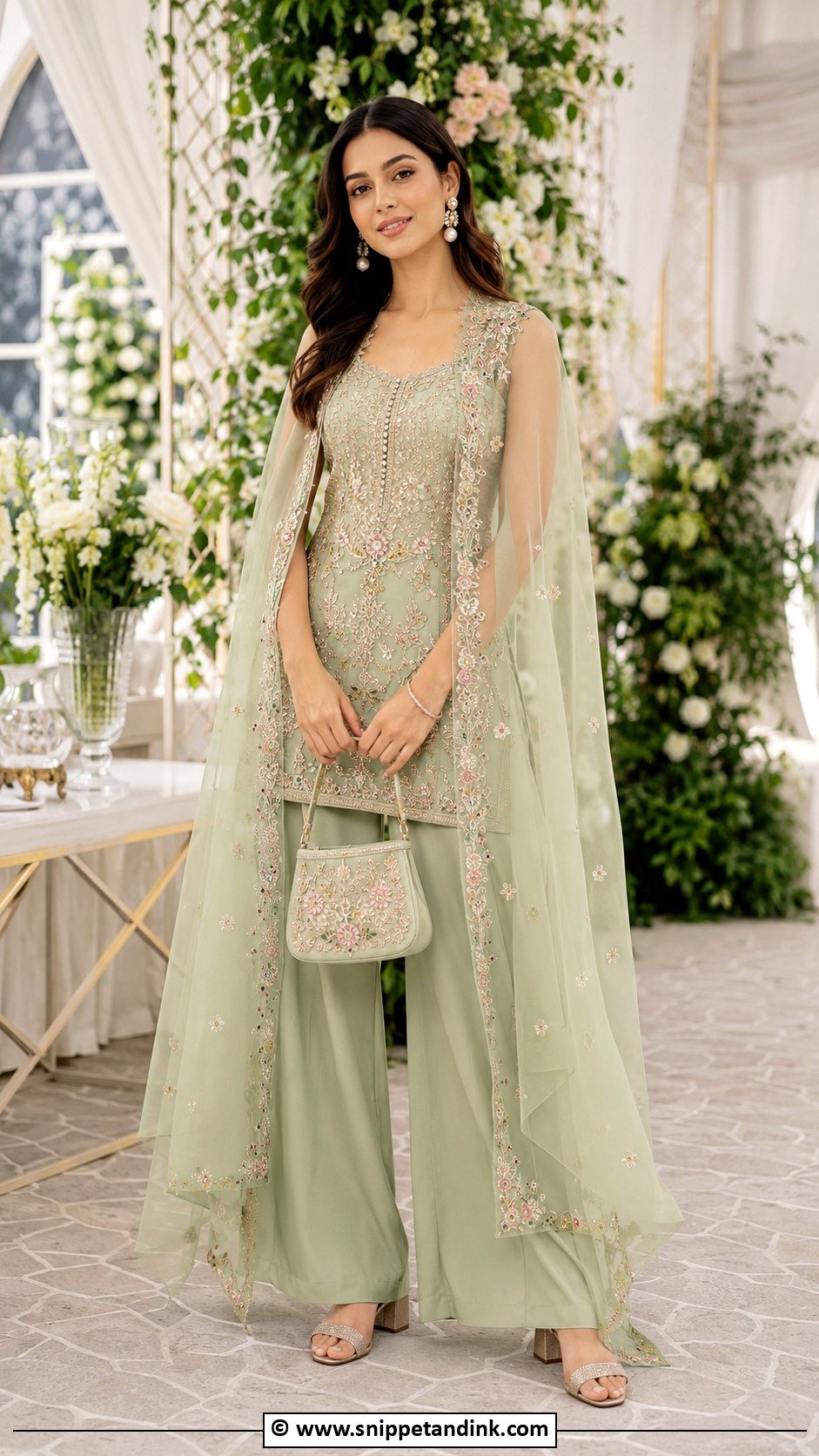 Palazzo Suit With Cape Outfit - Snippet and Ink - 30 Indowestern Wedding Outfits Women