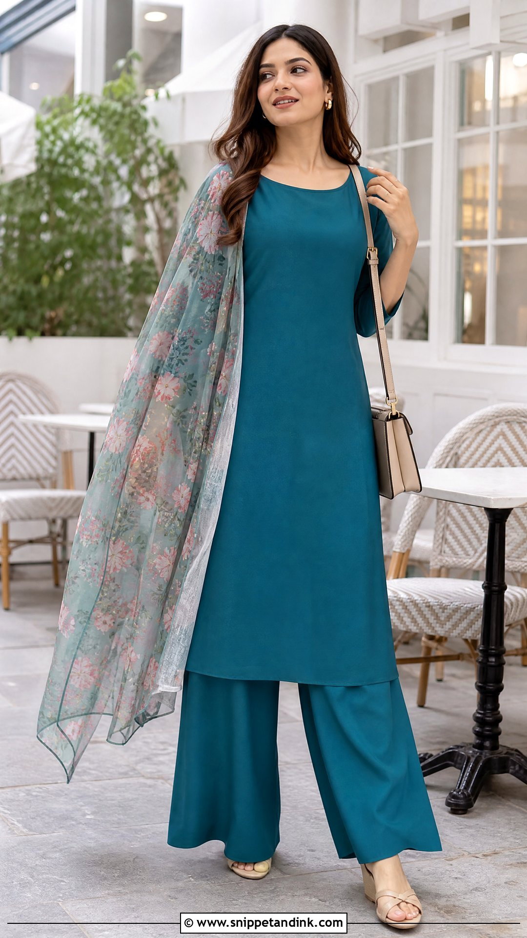 Palazzo Suit With Printed Chiffon Dupatta - Snippet and Ink - 20 Suit with Dupatta Ideas