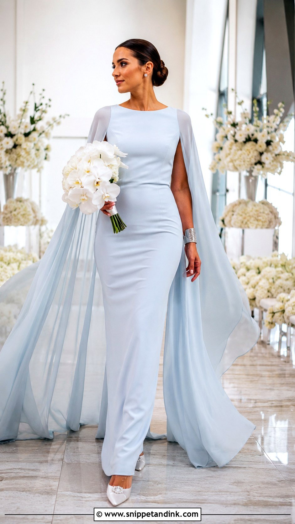 Pale Blue Cape Sleeve Wedding Dress - Snippet and Ink - 20 Pale Blue Wedding Dress Ideas
