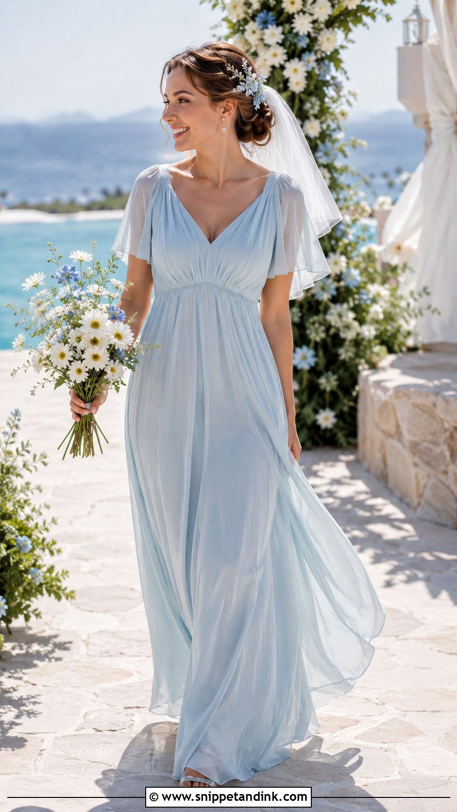 Pale Blue Chiffon Empire Waist Wedding Dress - Snippet and Ink - 20 Pale Blue Wedding Dress Ideas