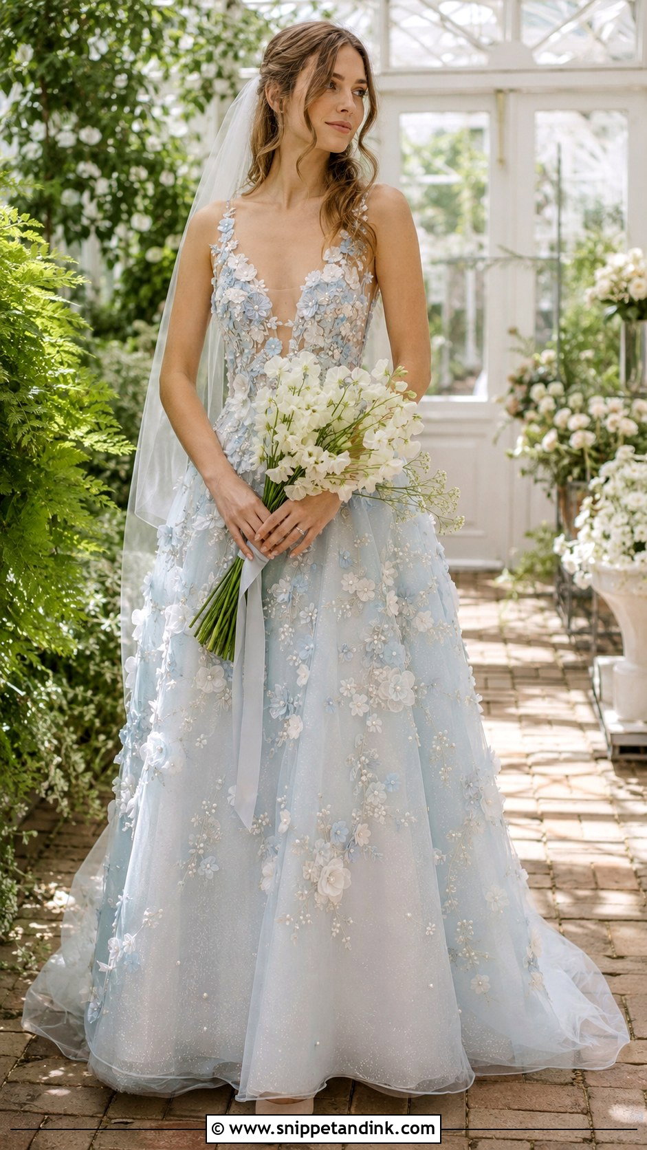 Pale Blue Floral Applique Wedding Dress - Snippet and Ink - 20 Pale Blue Wedding Dress Ideas