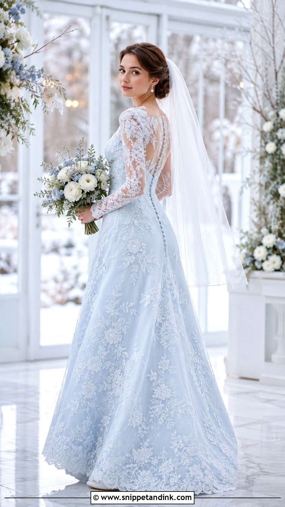 Pale Blue Lace Long Sleeve Wedding Dress - Snippet and Ink - 20 Pale Blue Wedding Dress Ideas