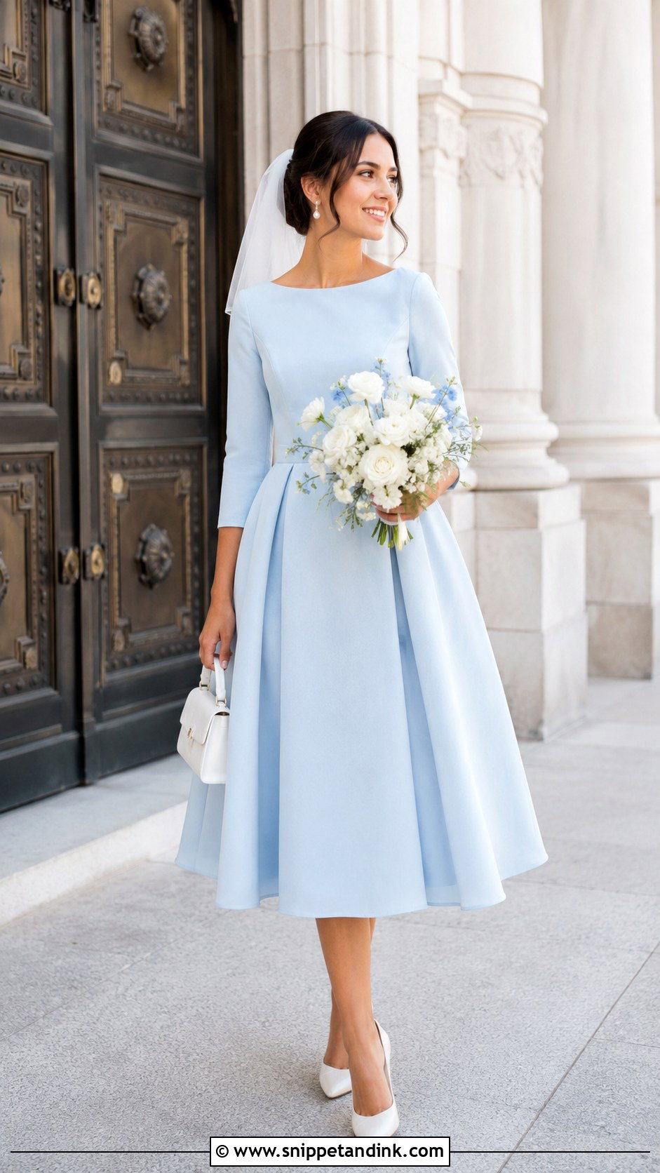 Pale Blue Midi Wedding Dress - Snippet and Ink - 20 Justice of the Peace Wedding Dress Ideas
