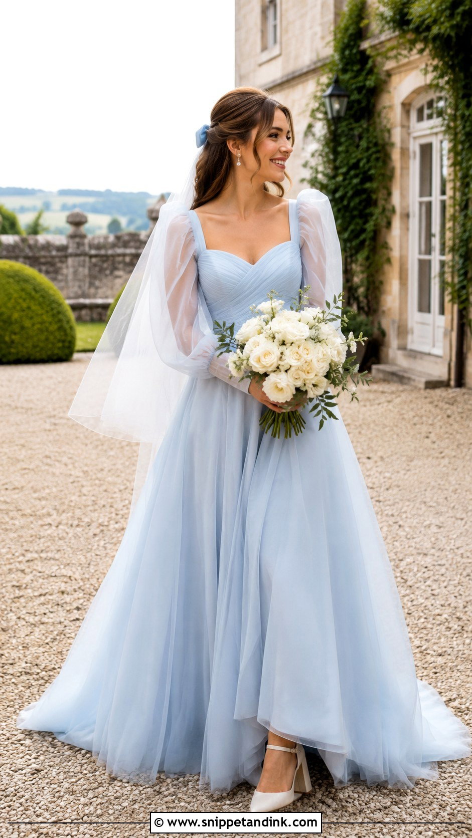 Pale Blue Puff Sleeve Wedding Dress - Snippet and Ink - 20 Pale Blue Wedding Dress Ideas