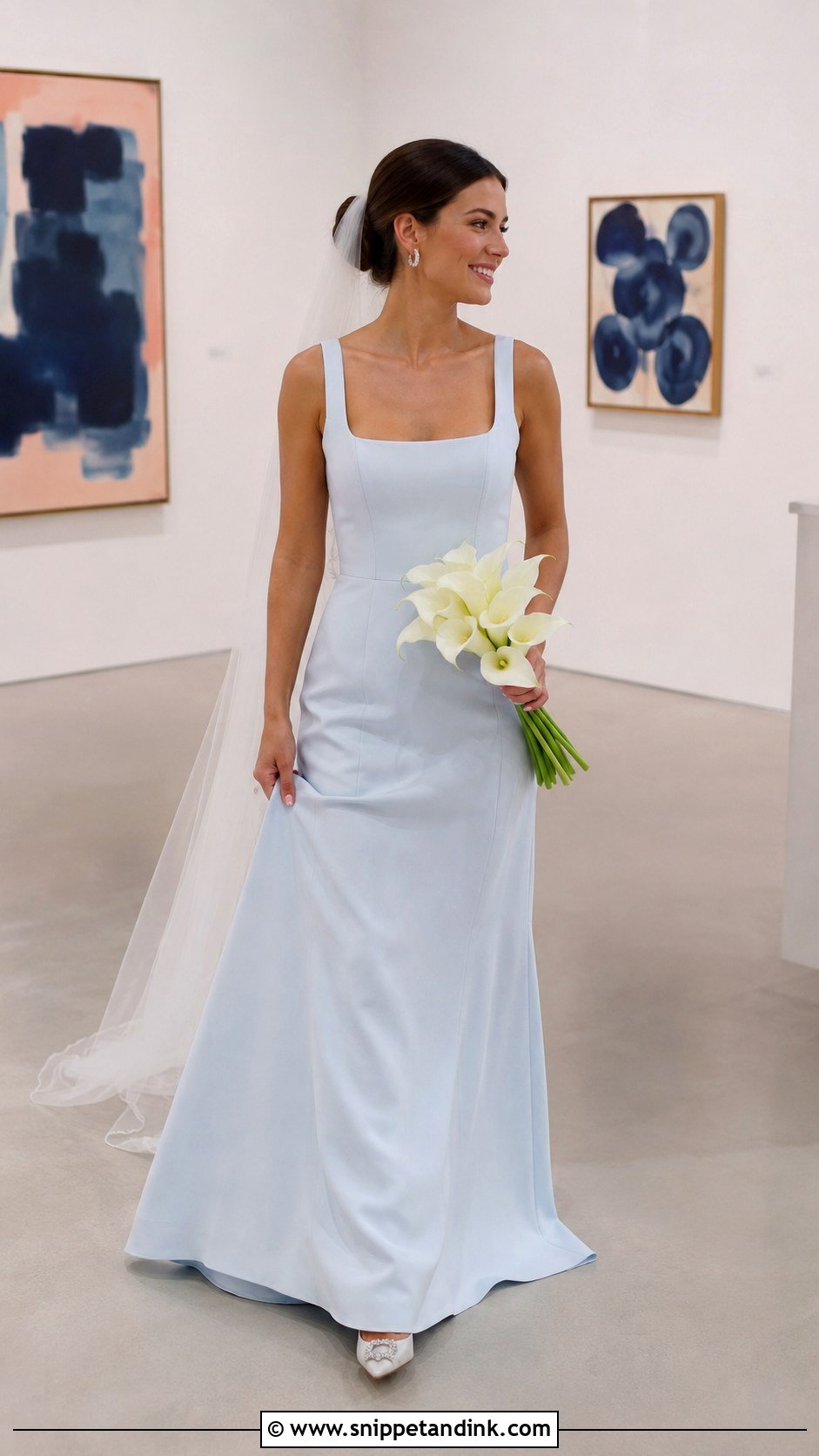 Pale Blue Square Neck Wedding Dress - Snippet and Ink - 20 Pale Blue Wedding Dress Ideas