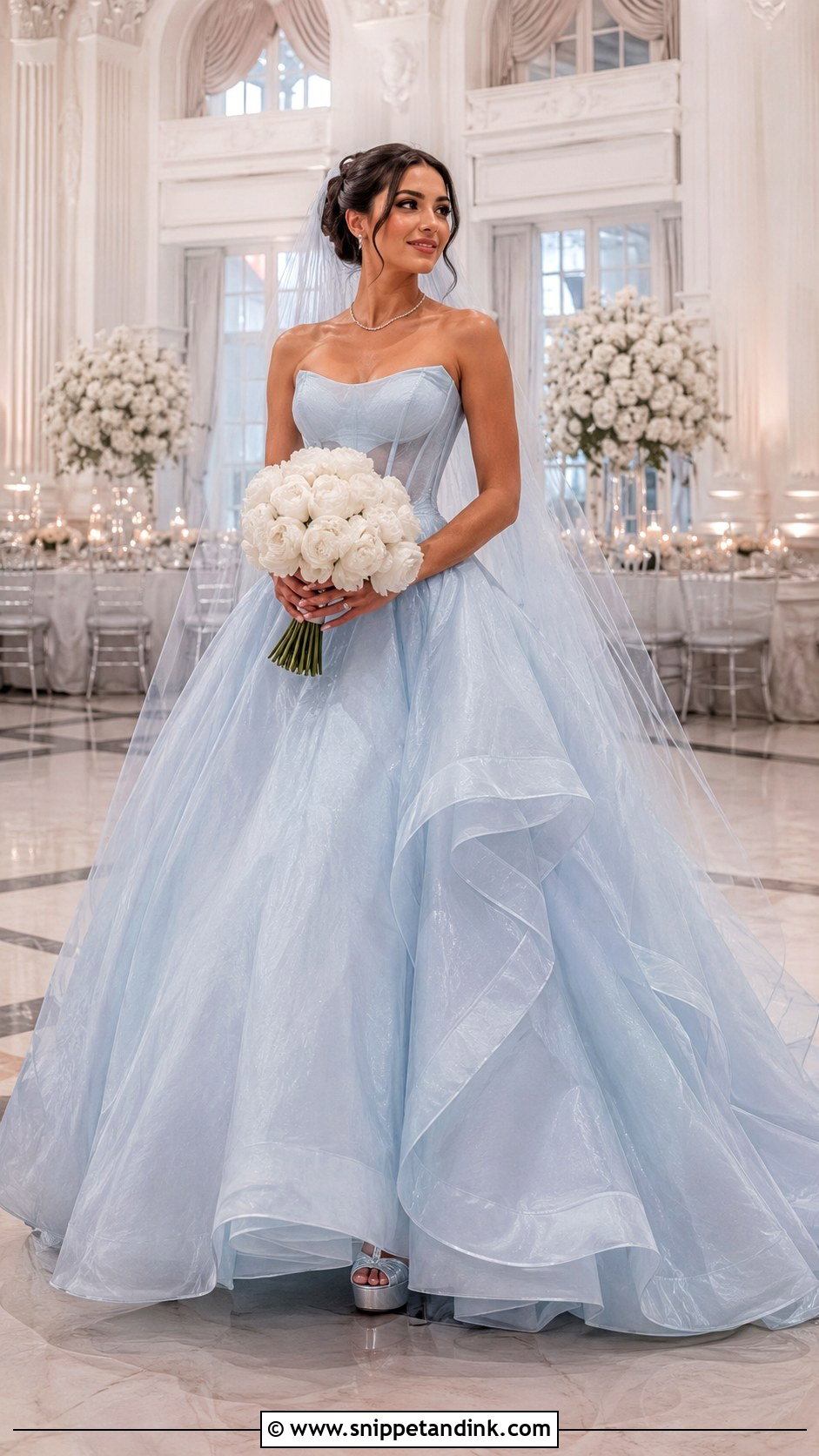 Pale Blue Strapless Ball Gown Wedding Dress - Snippet and Ink - 20 Pale Blue Wedding Dress Ideas