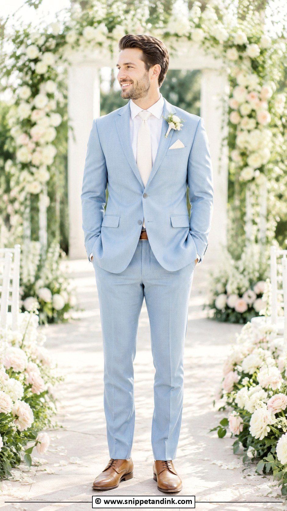 Pale Blue Suit With Ivory Shirt - Snippet and Ink - 30 Blue Suit Wedding Ideas