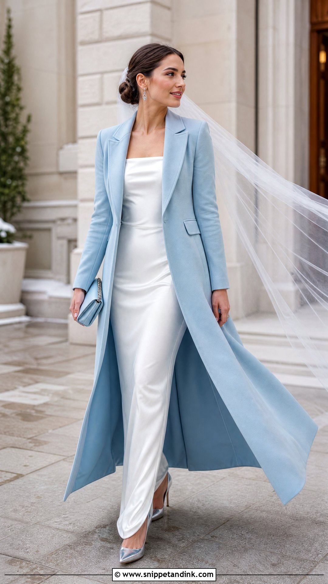Pale Blue Wedding Dress Coat With White Gown - Snippet and Ink - 20 Wedding Dress Coat Ideas