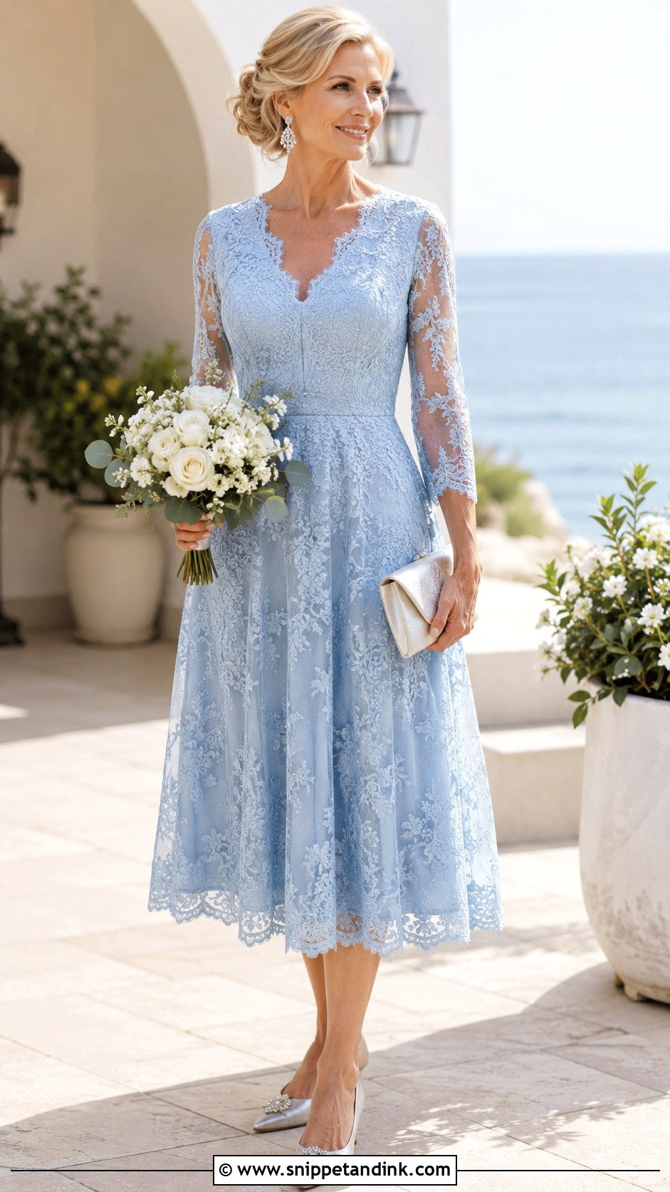 Pale Blue Wedding Dress With Silver Flats - Snippet and Ink - 20 Casual Wedding Dress for Second Marriage Older Bride Ideas