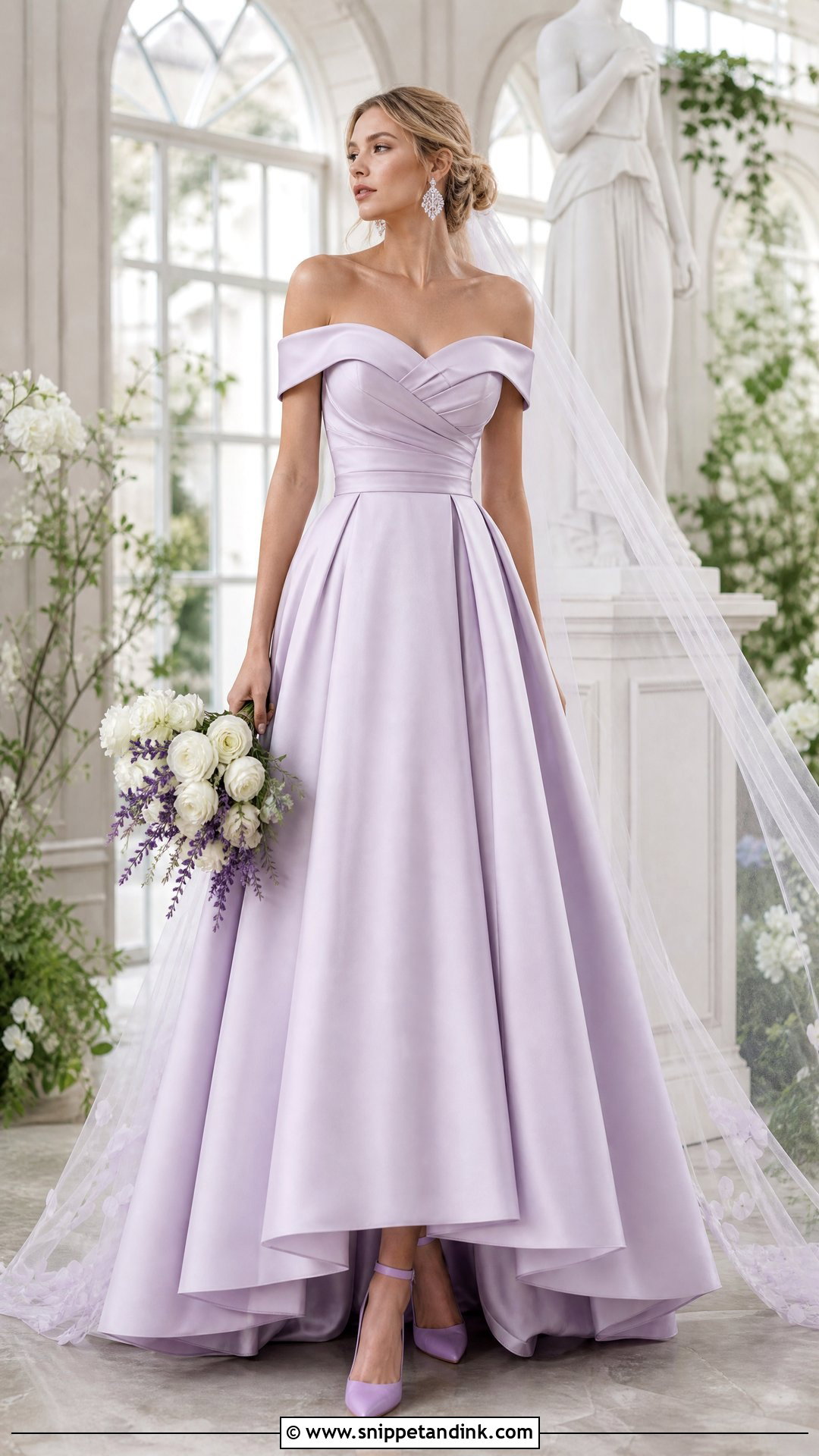 Pale Lilac Off the Shoulder Wedding Dress - Snippet and Ink - 20 Pastel Wedding Dresses