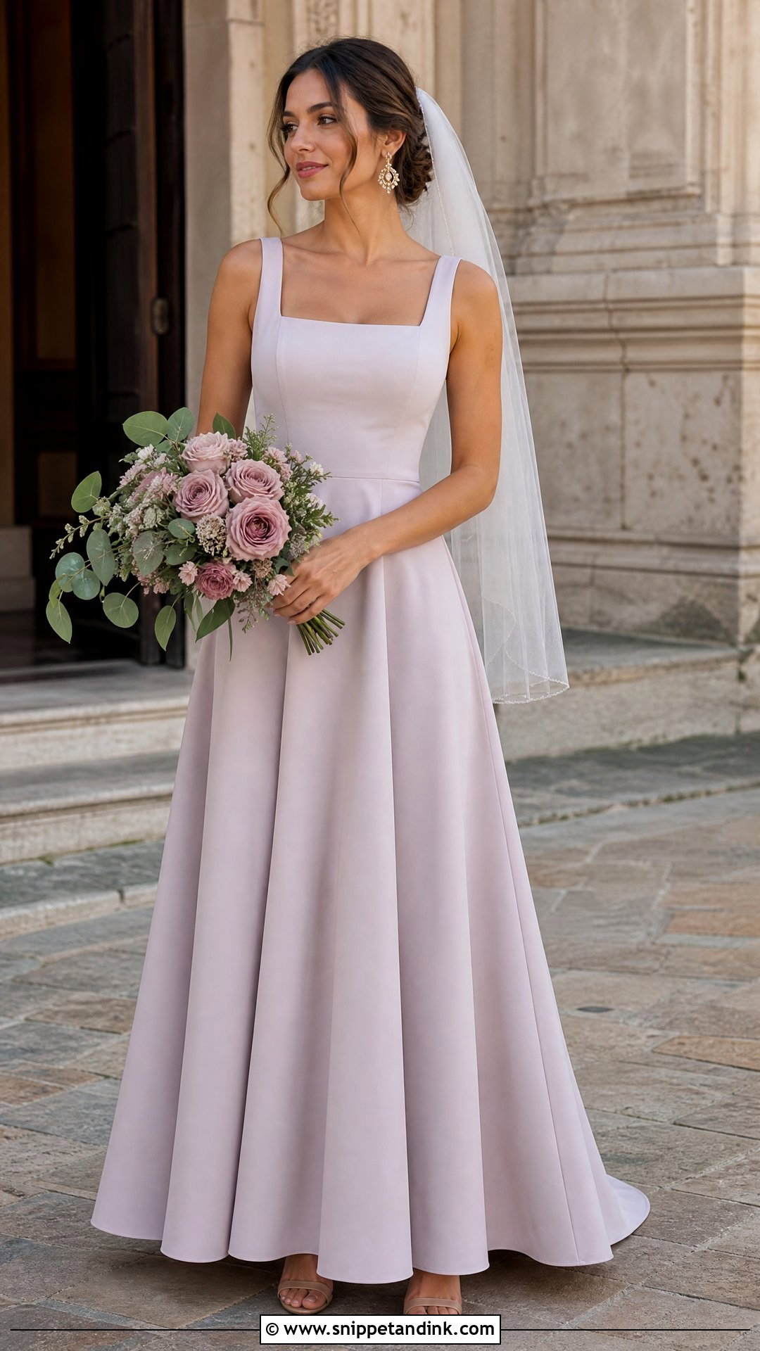 Pale Mauve Fit and Flare Wedding Dress - Snippet and Ink - 20 Pastel Wedding Dresses