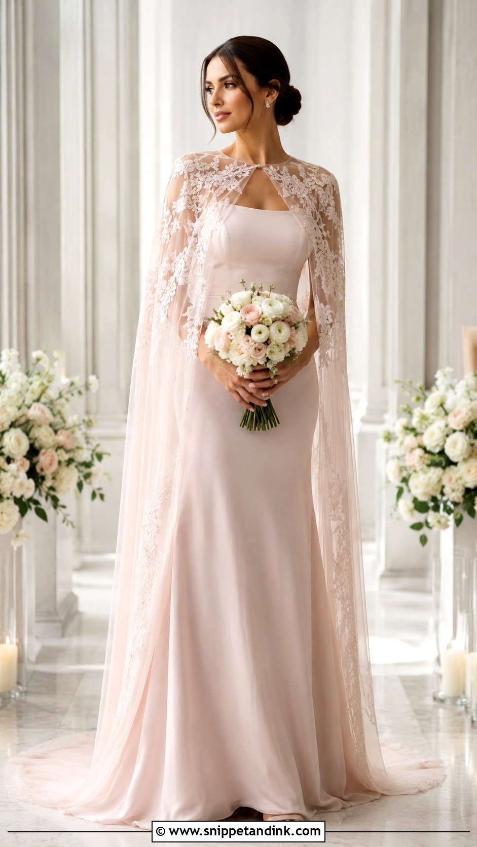Pale Pink Cape Wedding Dress - Snippet and Ink - 25 Pale Pink Wedding Dress Ideas